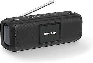 Karcher DAB Go tragbarer Bluetooth Lautsprecher & Digitalradio DAB+ / UKW Radio mit 2, 4" Farbdisplay/Wecker / 5 Watt Stereo-Sound/USB-C/Akku, Schwarz