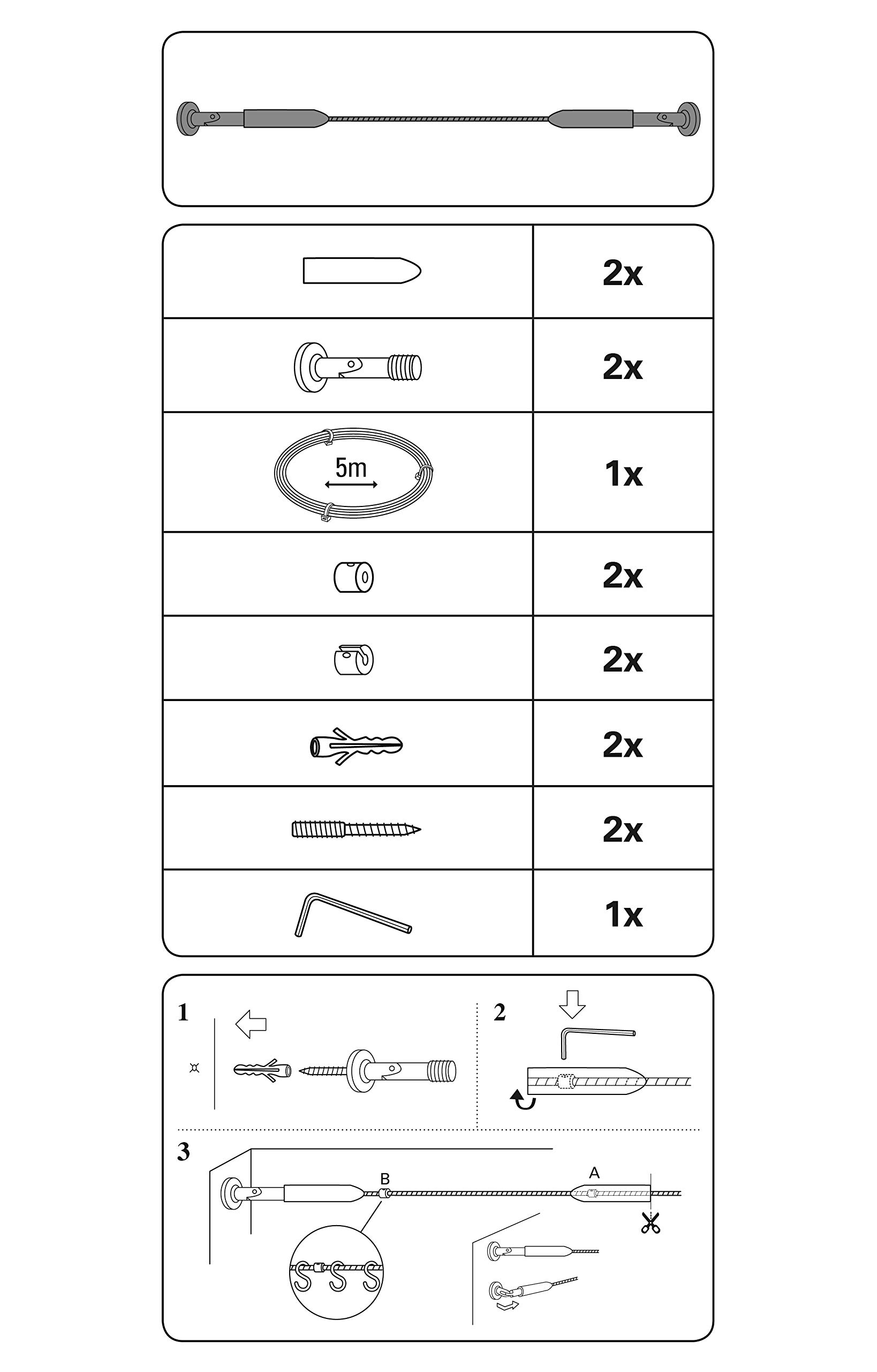 Gardinia Set per Tende Race, 5 Metri, Metallo Cromato, Montaggio a Muro