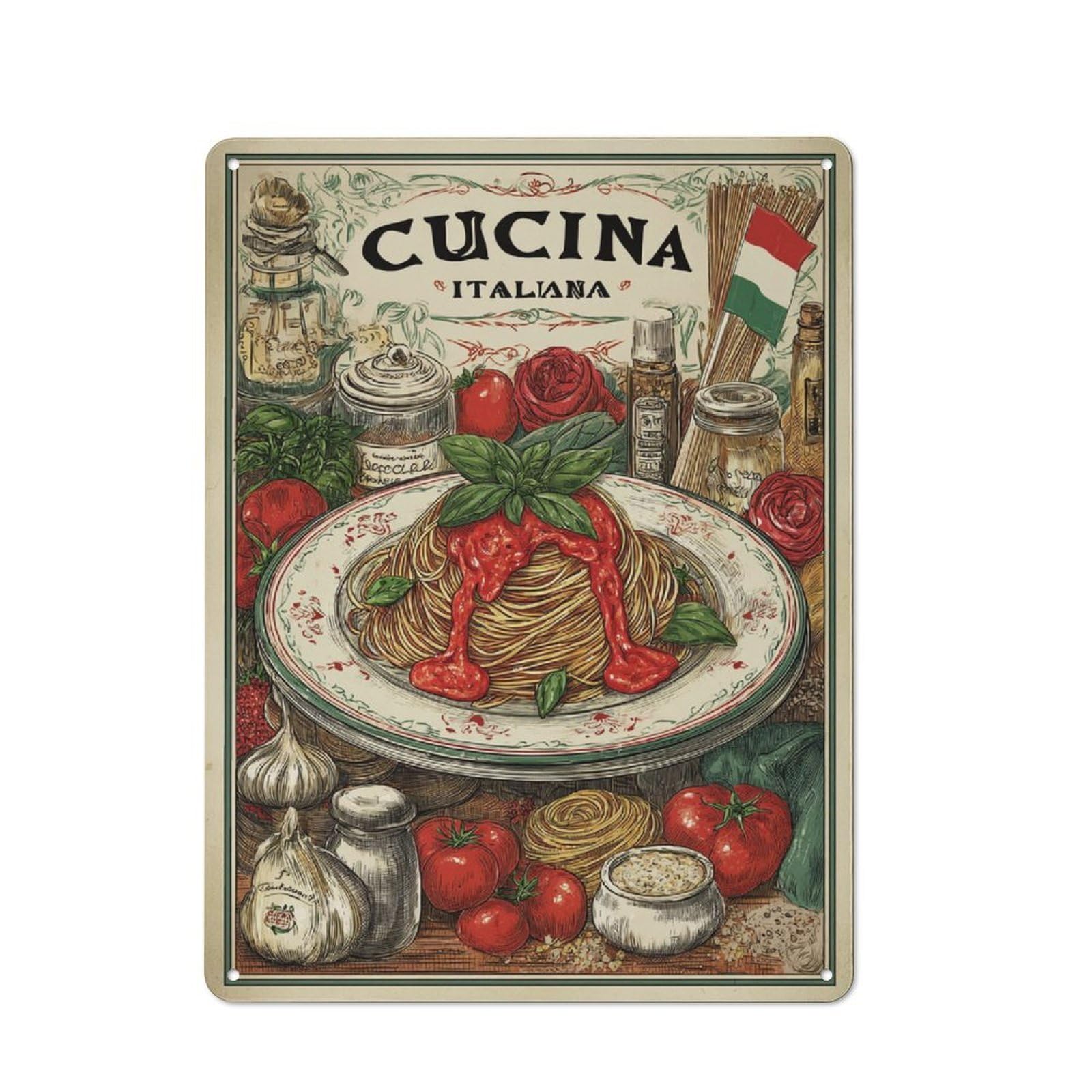 Junmoney Spaghetti Italiano Vintage Tin Sign 40X30cm With For Man Cave Or Games Room, Suited To Wall Displays In Games Rooms And Man Caves
