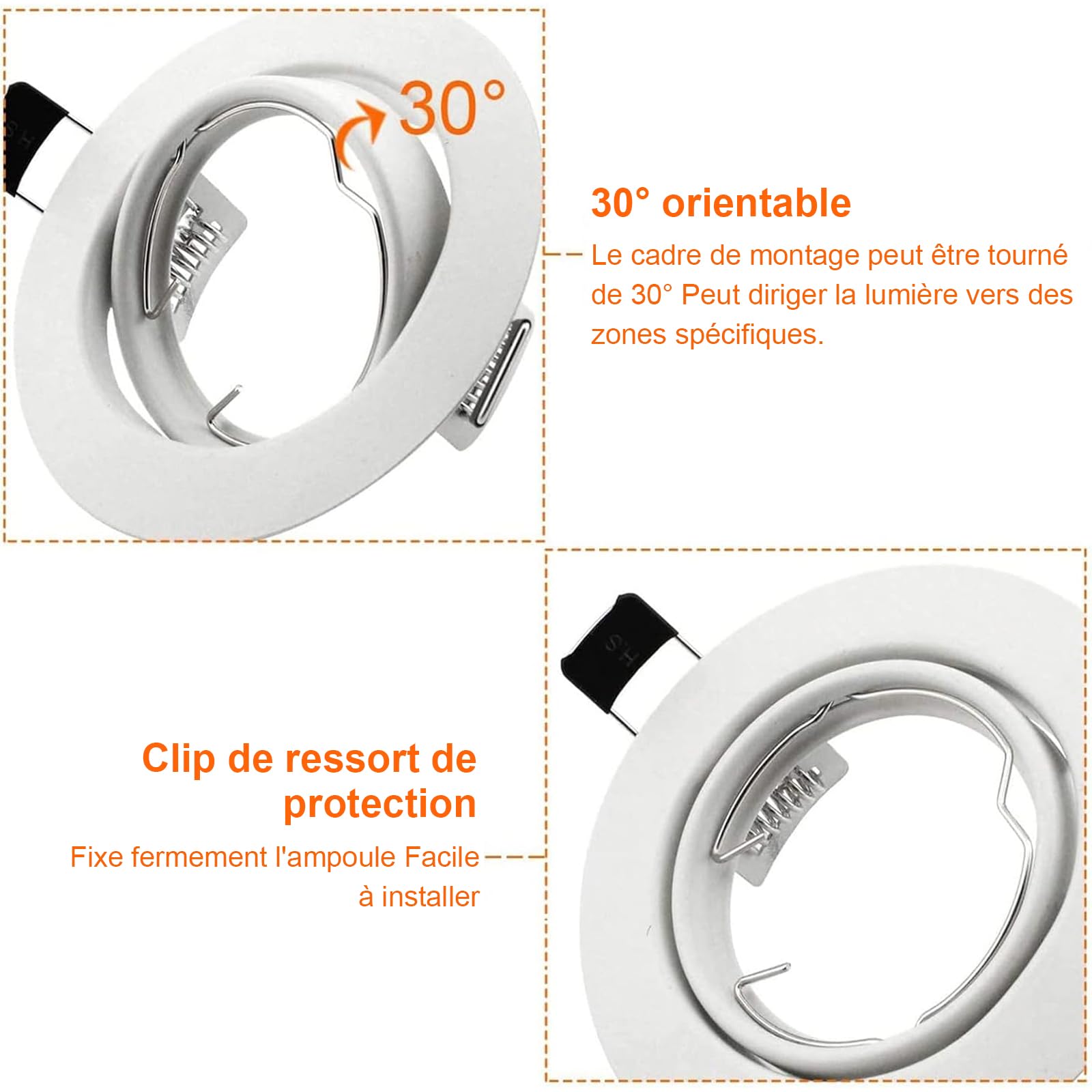 Allesgute Marco Foco Empotrable GU10, Blanco Redondo Metálico, Incl. Zócalo Para Bombillas LED o Halógenas, 30 Pack Marco Empotrado Ojo de Buey, Para Baño Sala Cocina