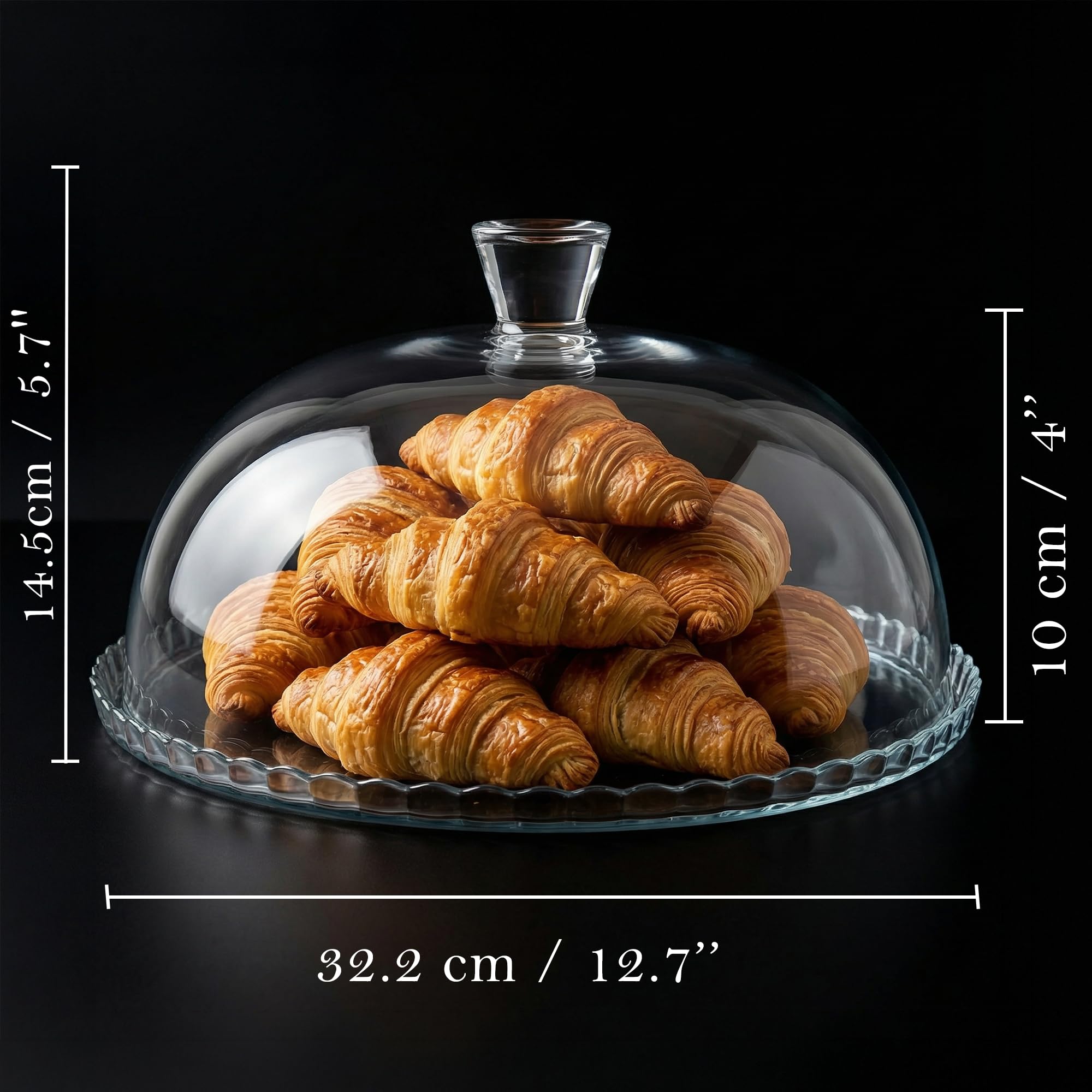 Présentoir à Gâteau en Verre avec Cloche, Transparent, 32,2 cm, Support à Dessert pour Gâteaux, Cupcakes, Fruits et Pâtisseries