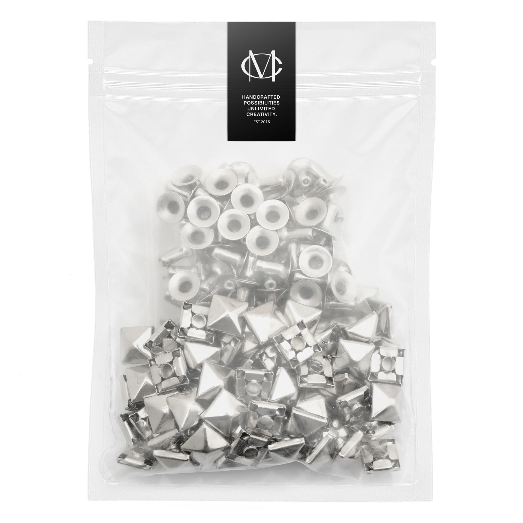 CRAFTMEMORE Pyramidennieten-Set, Spike-Nieten-Einstellwerkzeug, Lochstanzer, 100 Pyramidennieten in Silber (10 mm)