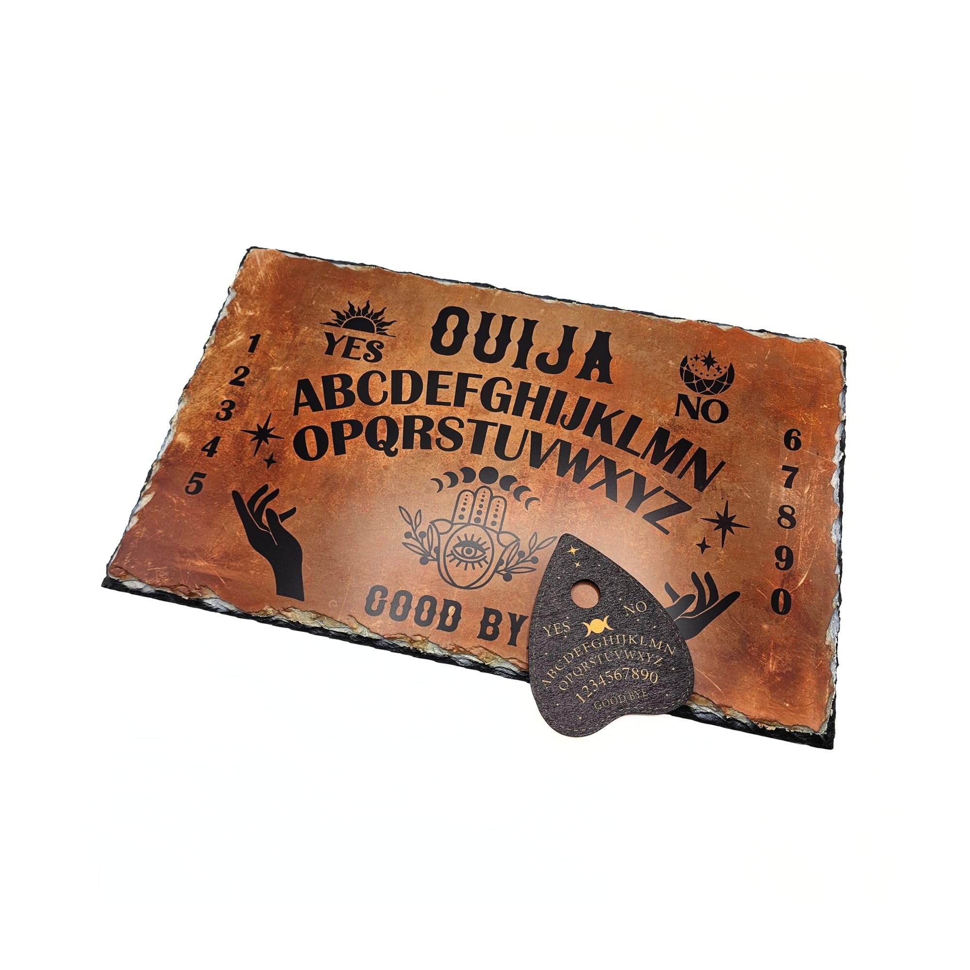 Ouija Brett aus Schiefer 24x39 cm Hexenbrett Schiefertafel mit Planchette Wahrsagen Geisterbrett Deko Halloween