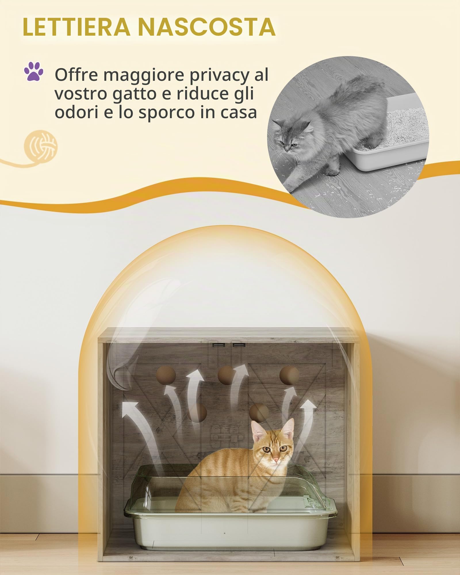 Hzuaneri Mobile Lettiera per Gatti, 176 cm Bianco Marrone Albero Tiragraffi