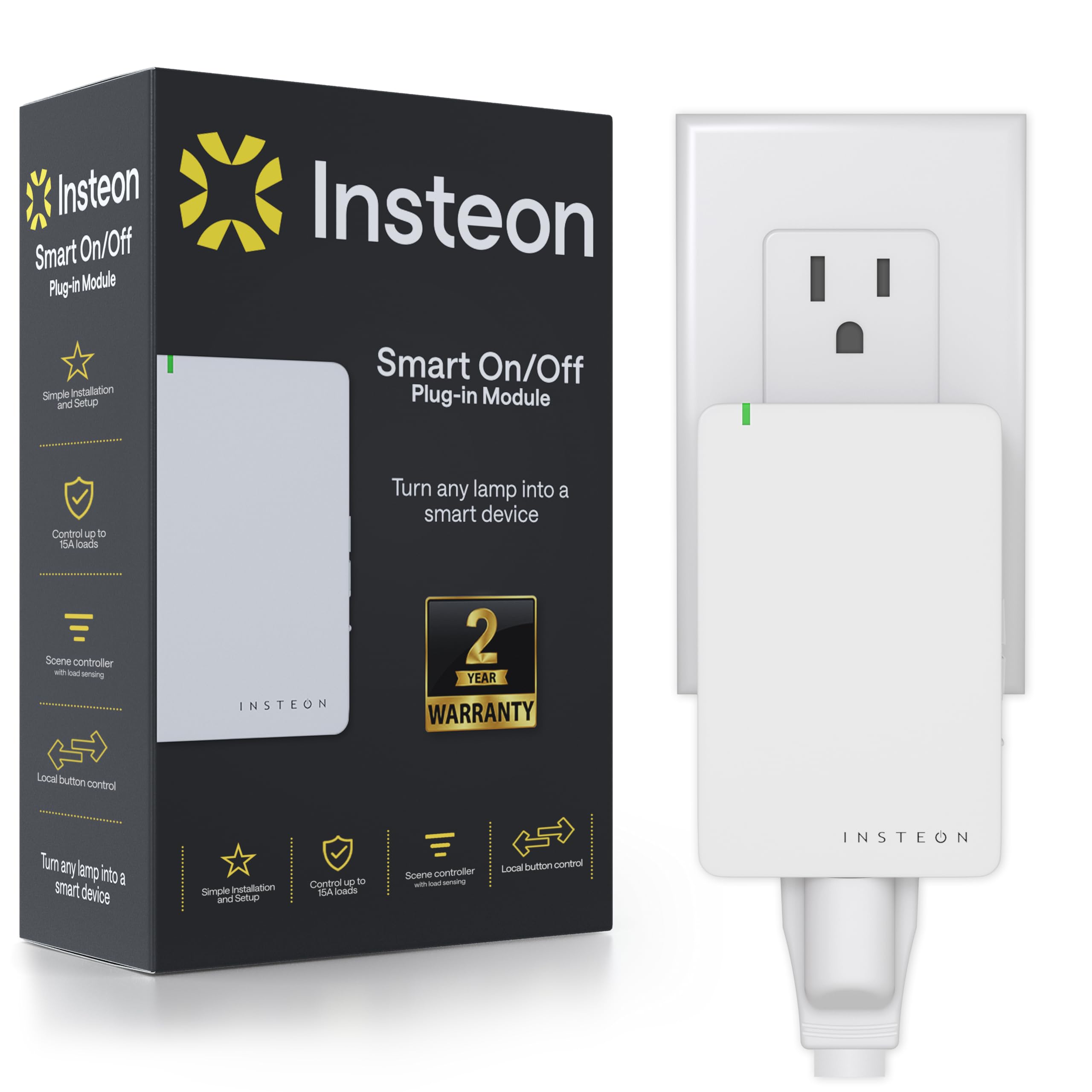 Insteon Smart On/Off Plug-in Module, 1800W, 3-Pin, 2635-222 - Indoor Only - Requires Insteon Hub for Voice Control with Amazon Alexa and Google Assistant On/Off Plug In Module