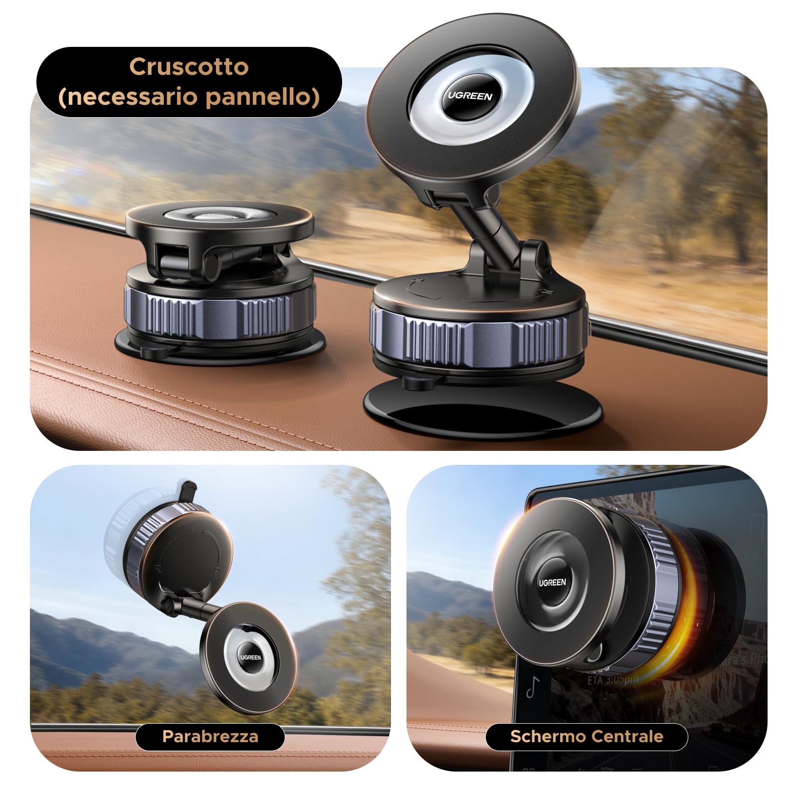UGREEN Supporto Telefono Auto Magnetico MagSafe con Aspirazione a Vuoto, Supporta Oltre 20KGF, Pieghevole 360°, Compatibile con iPhone 17-12 Pro Max, per Scene Multiple