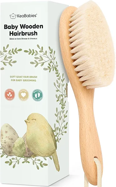 Wooden Baby Hair Brush - Cradle Cap Baby Brush with Soft Goat Bristles, Perfect Gentle Scalp Newborn Comb for Infant, Girls, Boys, Bath Essentials (Walnut, Oval)