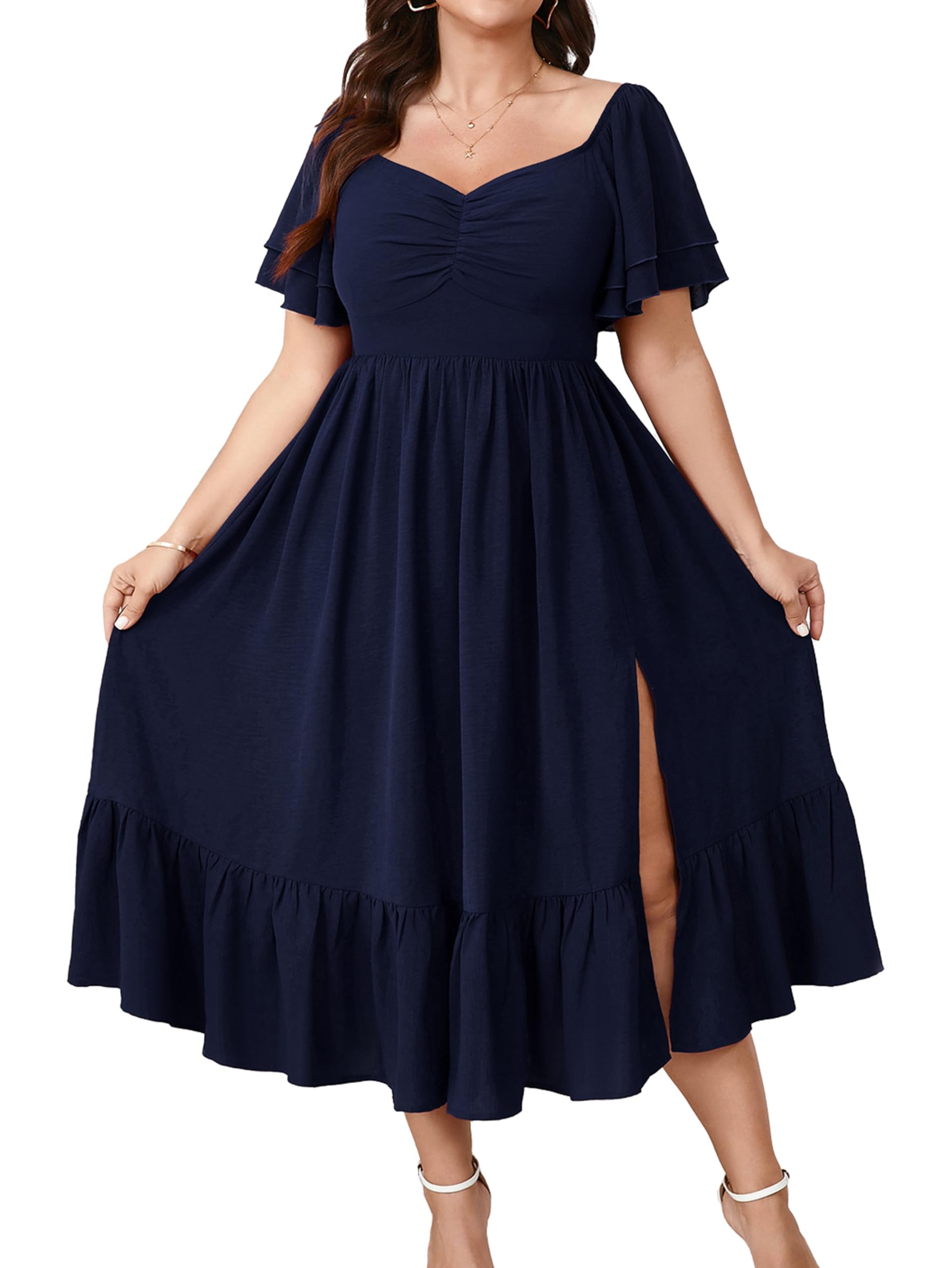 SCOMCHIC Womens Plus Size Sweetheart Ruffle Maxi Dress