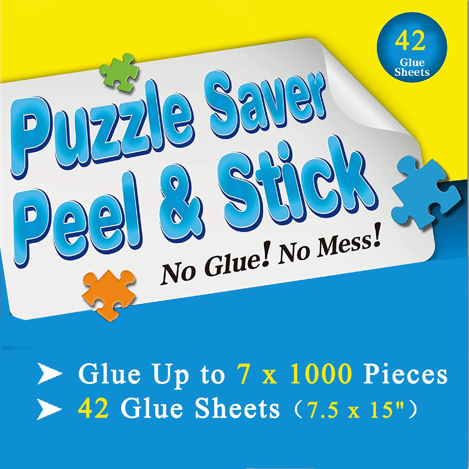 Puzzle Glue Sheets for 7 X 1000 Puzzles 42 Puzzel Saver Sheets Peel and Stick Puzzle Saver Puzzle Accessories with 14 Adhesive Hangers & 1 Scraper
