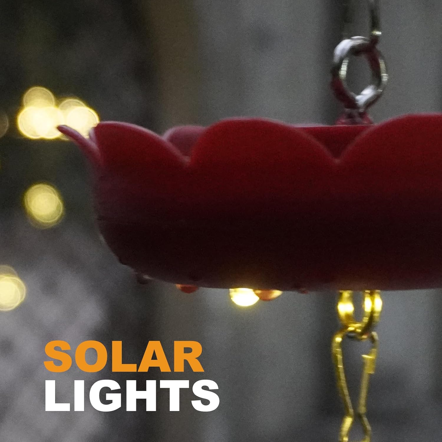 Solar-Powered Ant Moat (2-Pack) - Red Lotus Design, Dual-Purpose Hanging Ant Guard with Built-in Night Lights for Hummingbird Feeders & Garden Decor