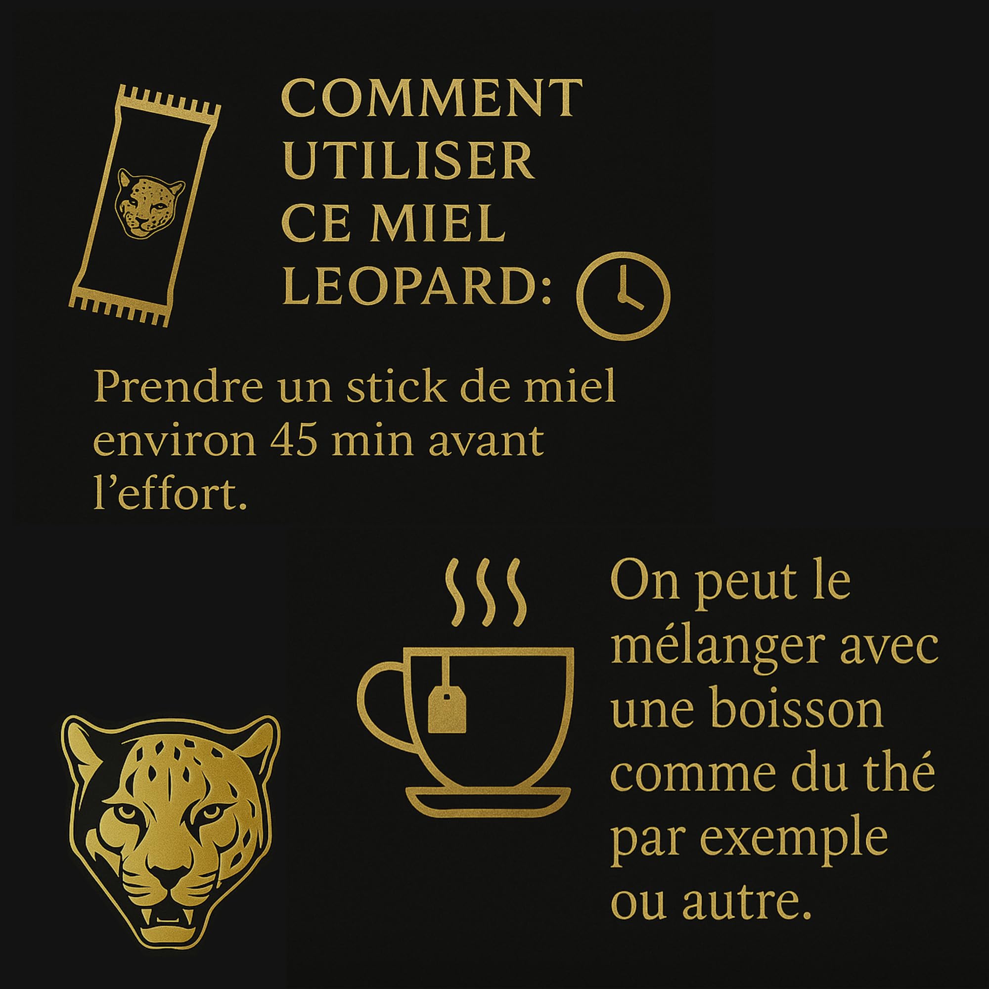 Ataai Leopard - Miele AFRODISIACO Energia Naturale | Vitalità, Prestazioni & Tonus / Miele Forza Uomo | Formato Individuale | Nero & Oro - 10 Bastoncini da 20 g