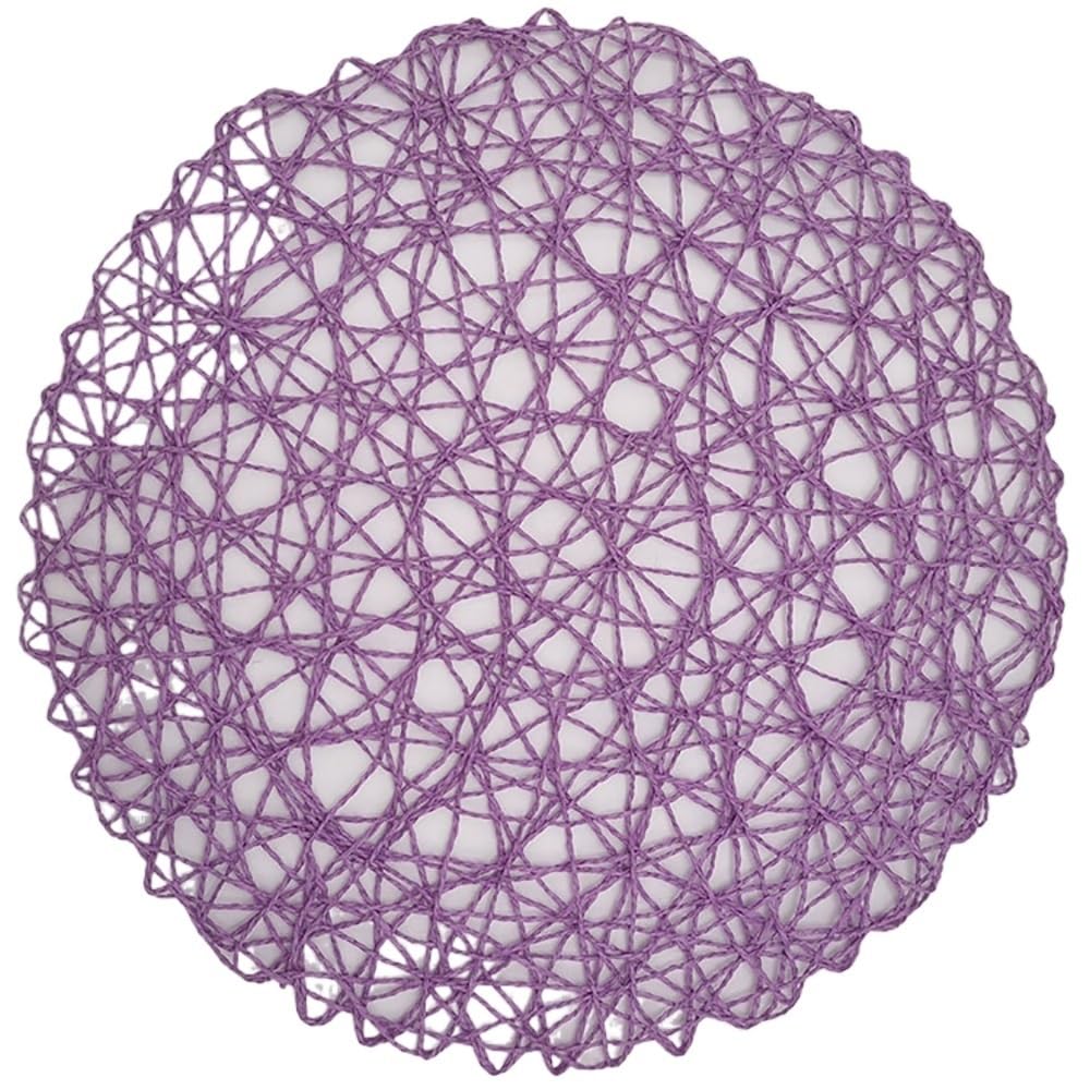 Woven Placemats 4Packs Round Paper Woven Placemats Rattan Brown Straw For Dining Party Wedding(PURPLE)