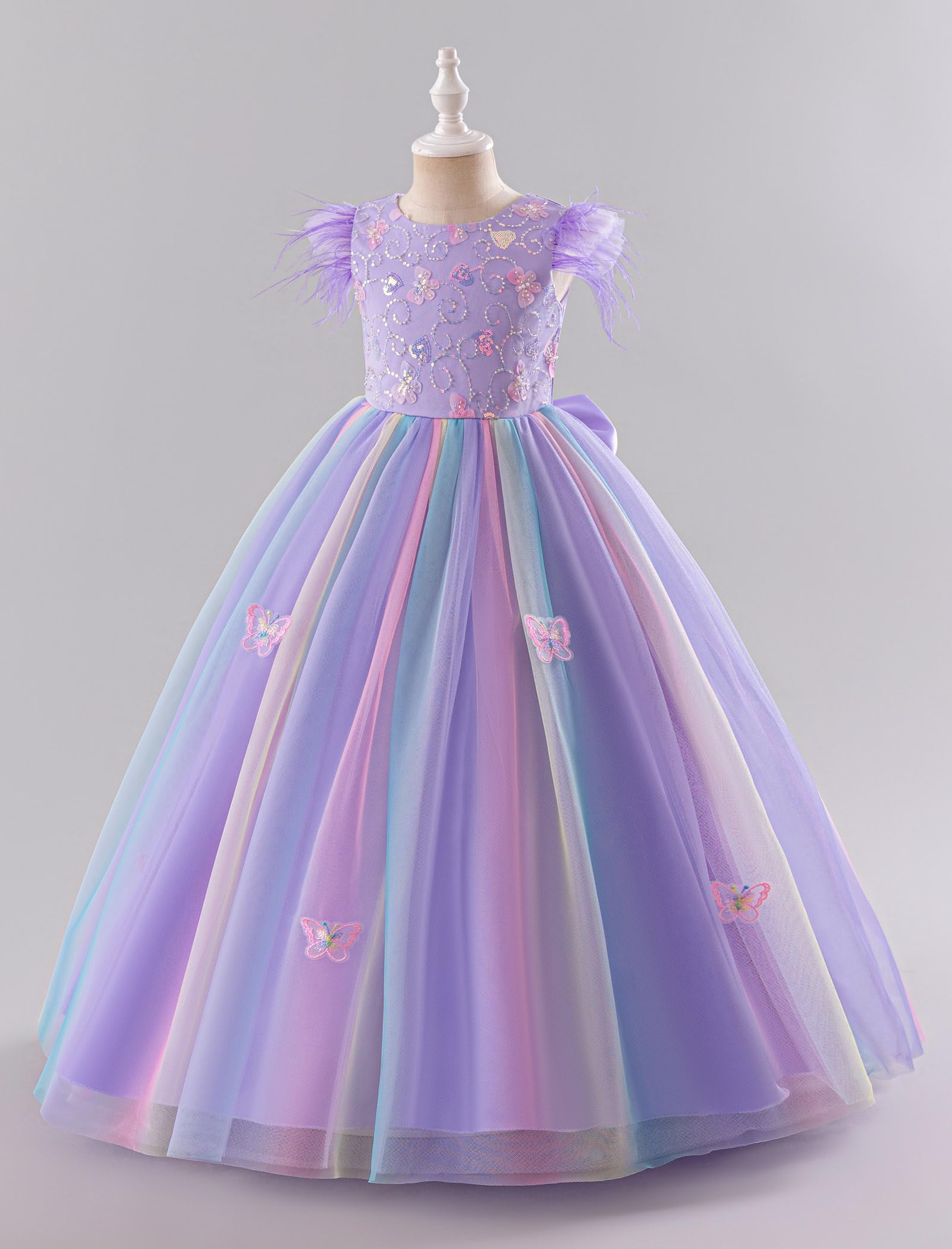 IBAKOM - Vestido 3D con lentejuelas y volantes de tul para niña, vestido de fiesta de cumpleaños, boda