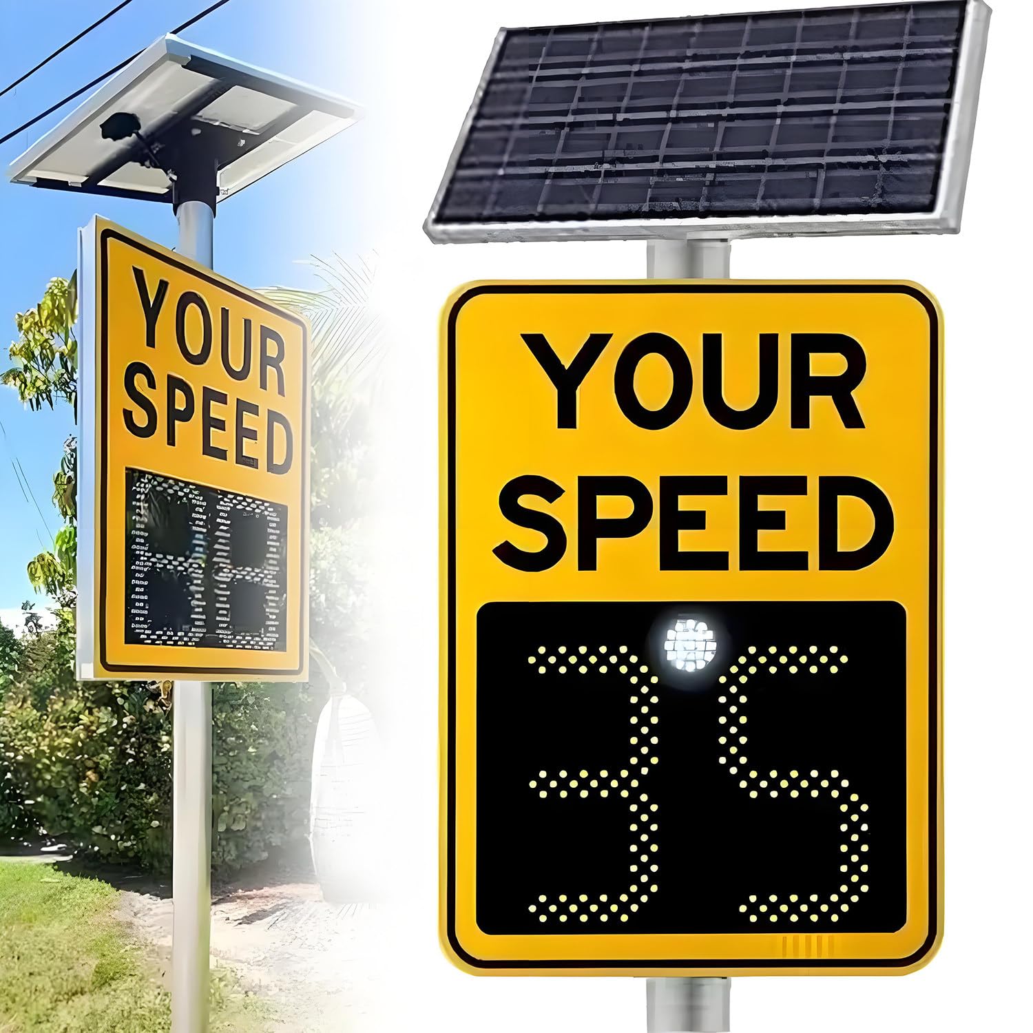 Señal de límite de velocidad de radar alimentada por energía solar con control remoto, pantalla LED de retroalimentación para entrada y estacionamiento, alerta de velocidad personalizada