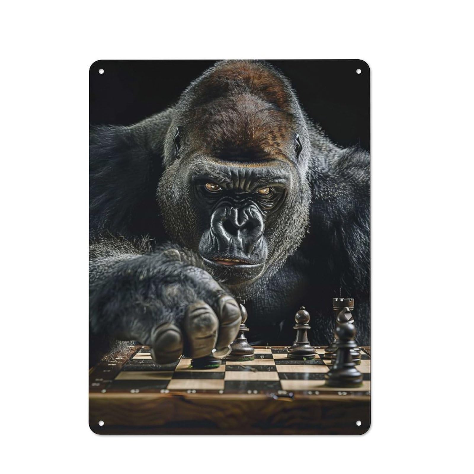 Gorilla Chess Decorative Tin Sign 40x30cm, Distressed Look Vintage Wall Decor for Lounge, Study, Pub Or Wall Gallery