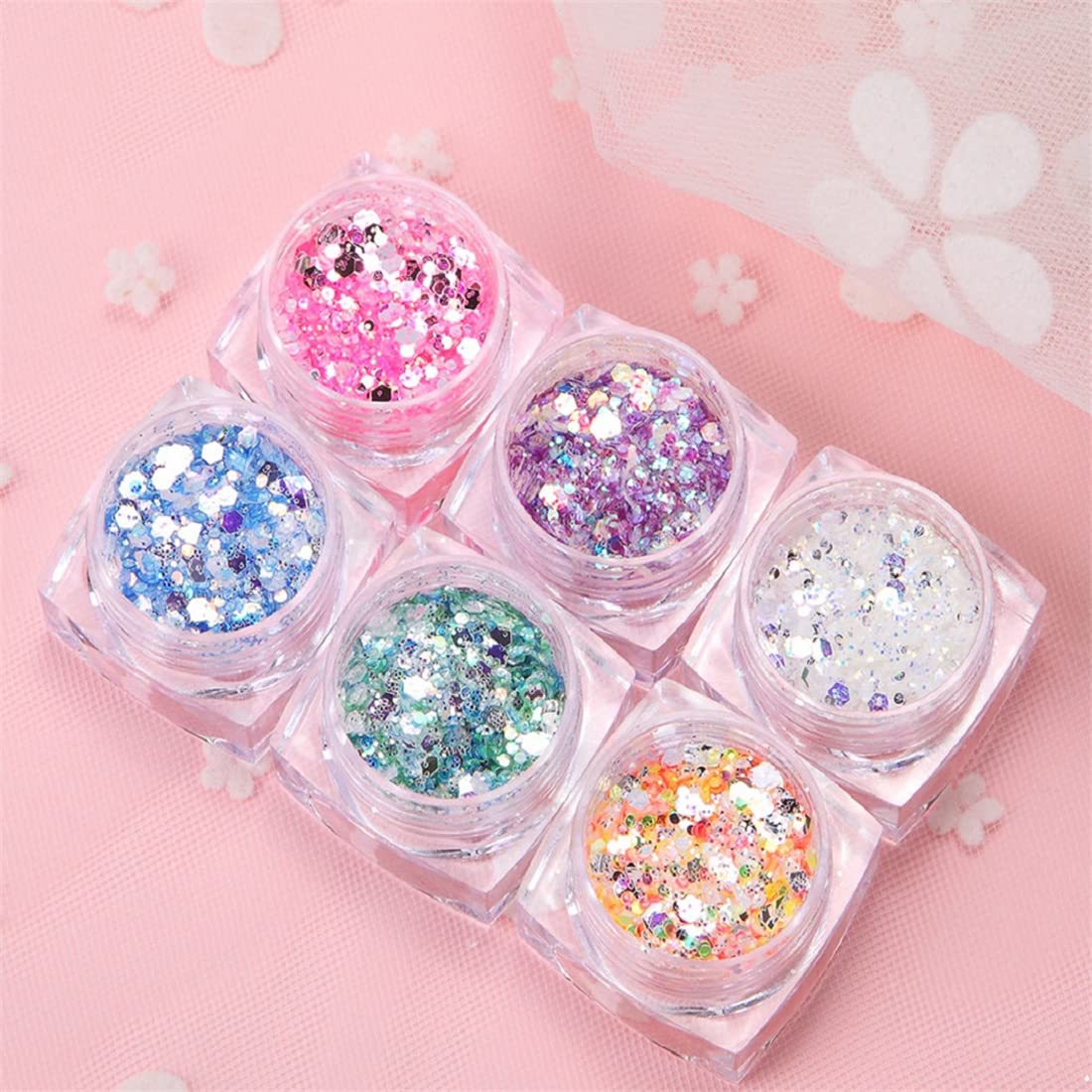 Nail Art Sequins Glitter，3D Nails Glitter Metallic Shining Flakes Irregular Iridescent Acrylic Powder Dust Sequins Sparkle Manicure for Nails Art Manicure Decoration Eyes Face Body DIY Craft