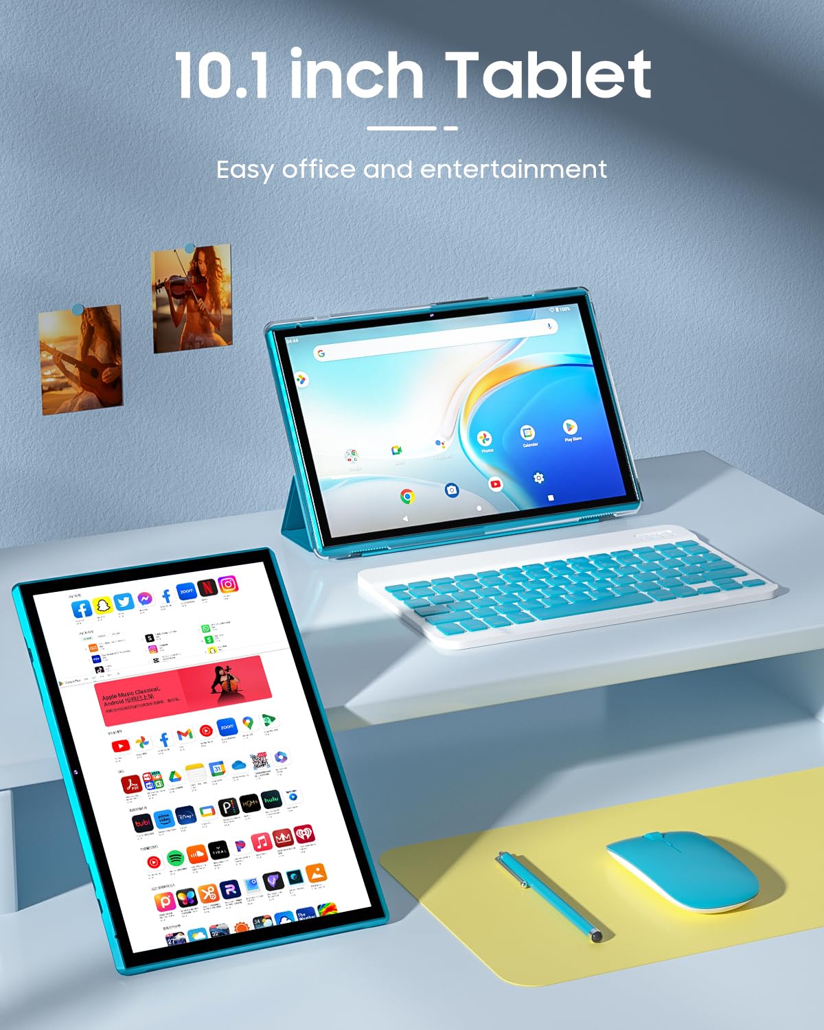 2 in 1 Tablet with Keyboard Case Mouse Stylus, 10 inch Tablet Android 14 Tablets PC, 6GB RAM+32GB ROM Support 1TB Expandable, 6000mAh Battery IPS 10.1" Tab 2MP+8MP Dual Camera WiFi-6 Bluetooth Tableta