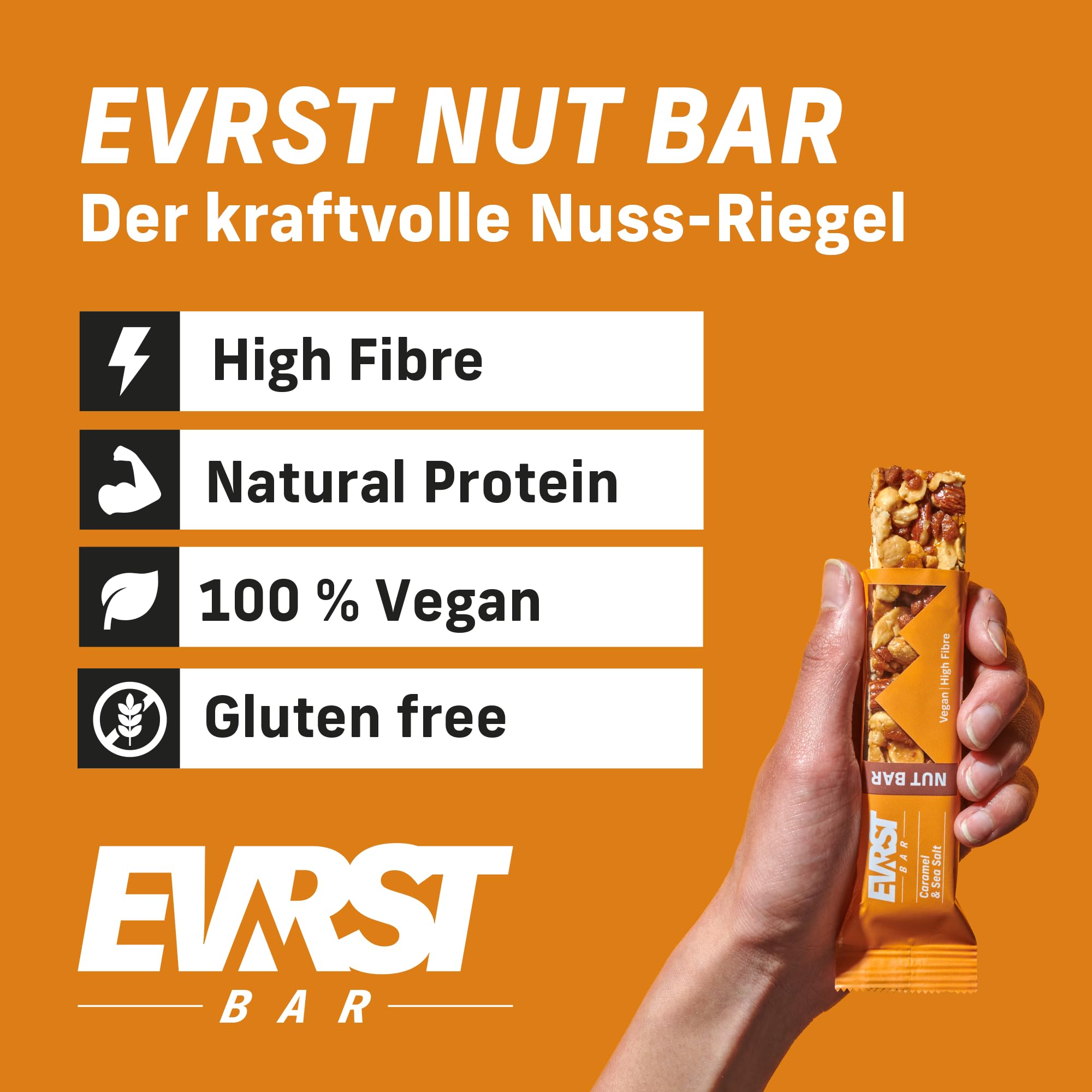EVRST Nut Bar Caramel & Sea Salt | Nussriegel | 17% Protein | (15 Riegel x35g) | Vegan | Ballaststoffreich