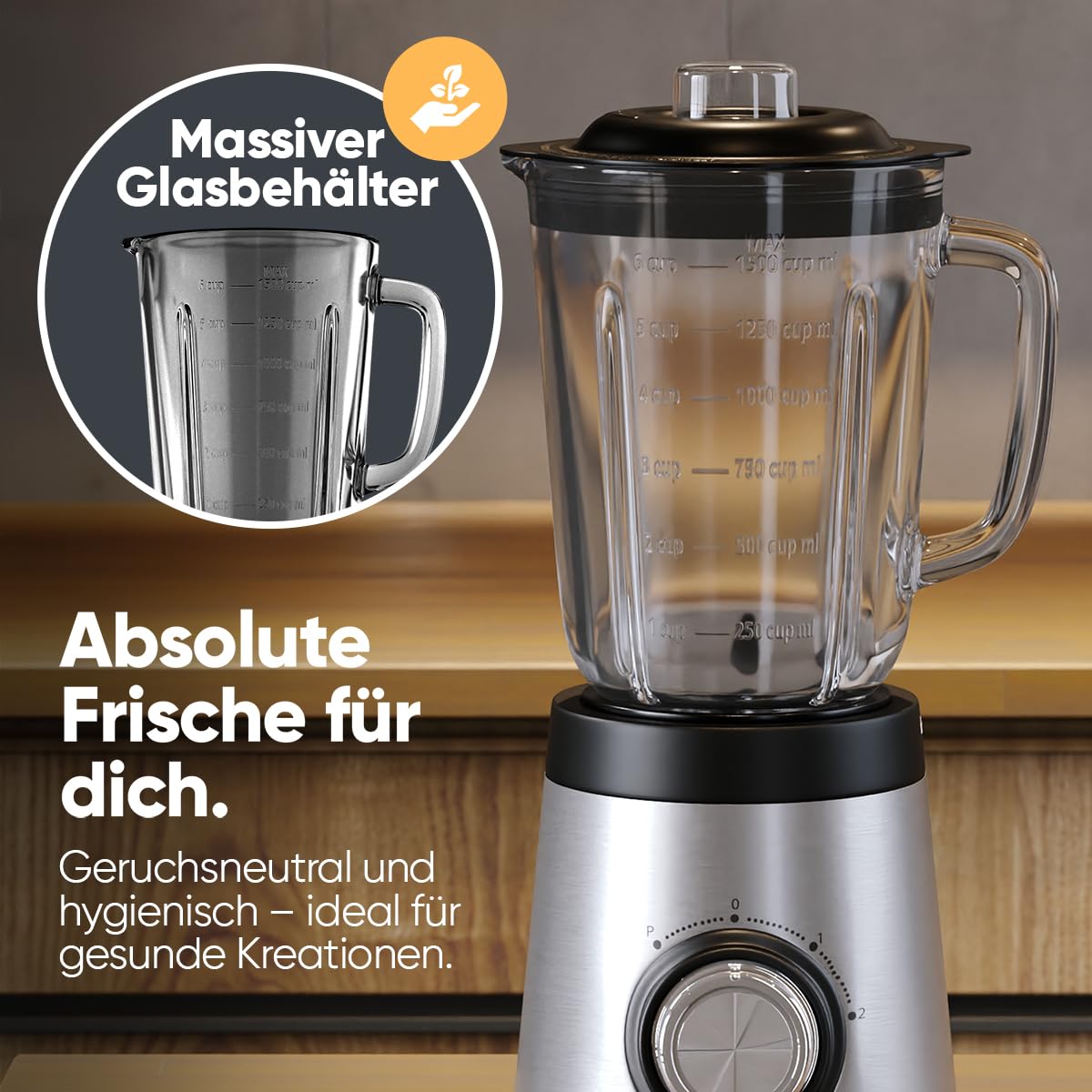 Mikser stojący Clatronic 700 W | Blender | Bez BPA | Solidne szkło | Poczwórne ostrza ze stali nierdzewnej | Urządzenie do robienia koktajli o pojemności 1,5 l | Funkcja kruszenia lodu