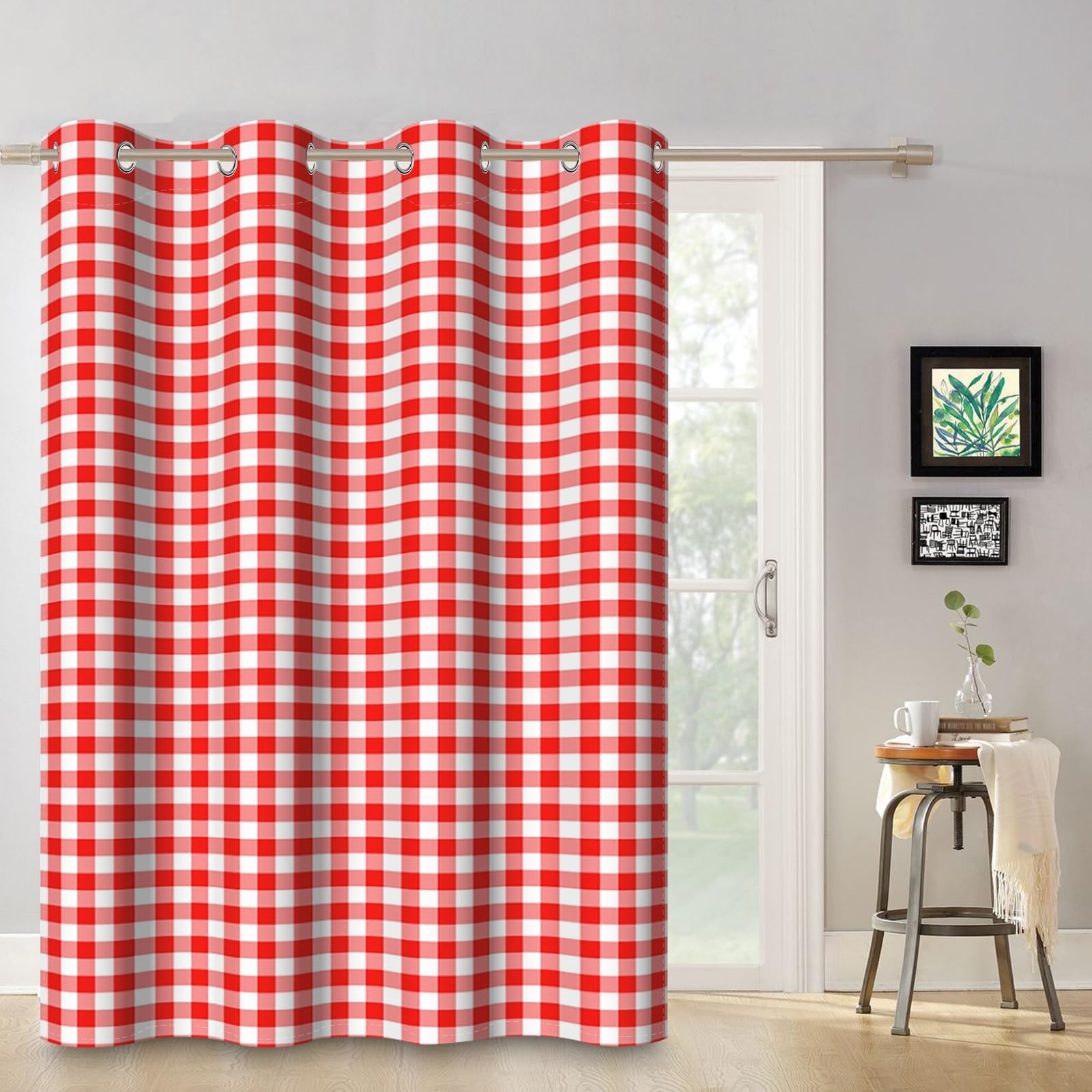 ggaimwf 117x229cm Plaid Eyelet Curtain Buffalo Check Red and White Classic Gingham Vintage Squares Pattern Farmhouse Thermal Grommet Blackout Window Drapes for Bedroom Living Room 1 Single Panel - Image 4