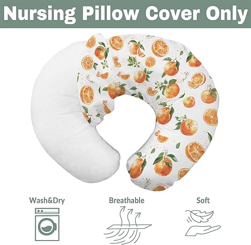 Miniatura 7 de Fundas de almohada de lactancia para bebés de acuarela naranjas para niños y niñas, ramas naranjas, flores, hojas, fundas de guardería para