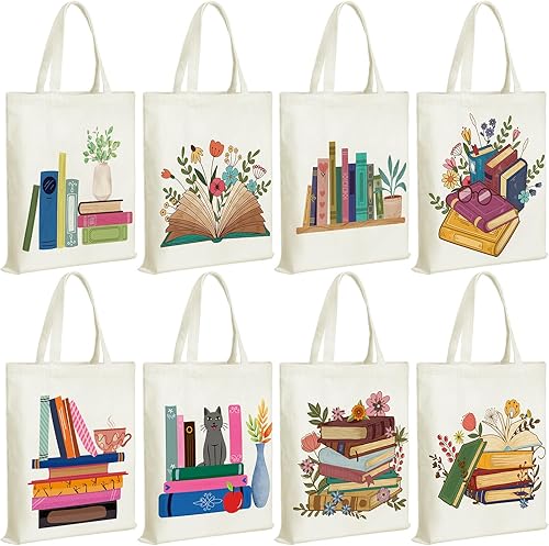 Sweetude 8 bolsas de lona a granel para el día de San Valentín, para amantes de los libros, para mujeres, profesoras (libro)
