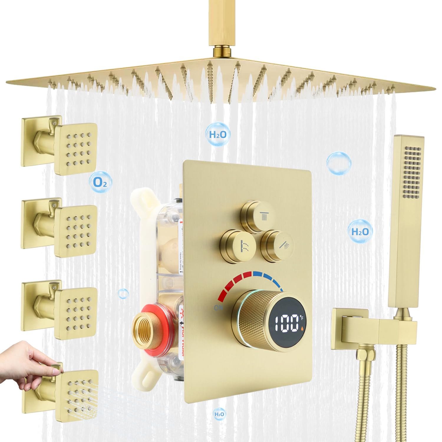 Backnets Shower System with Body Jets, 12 Inch Ceiling Mounted Rain ...
