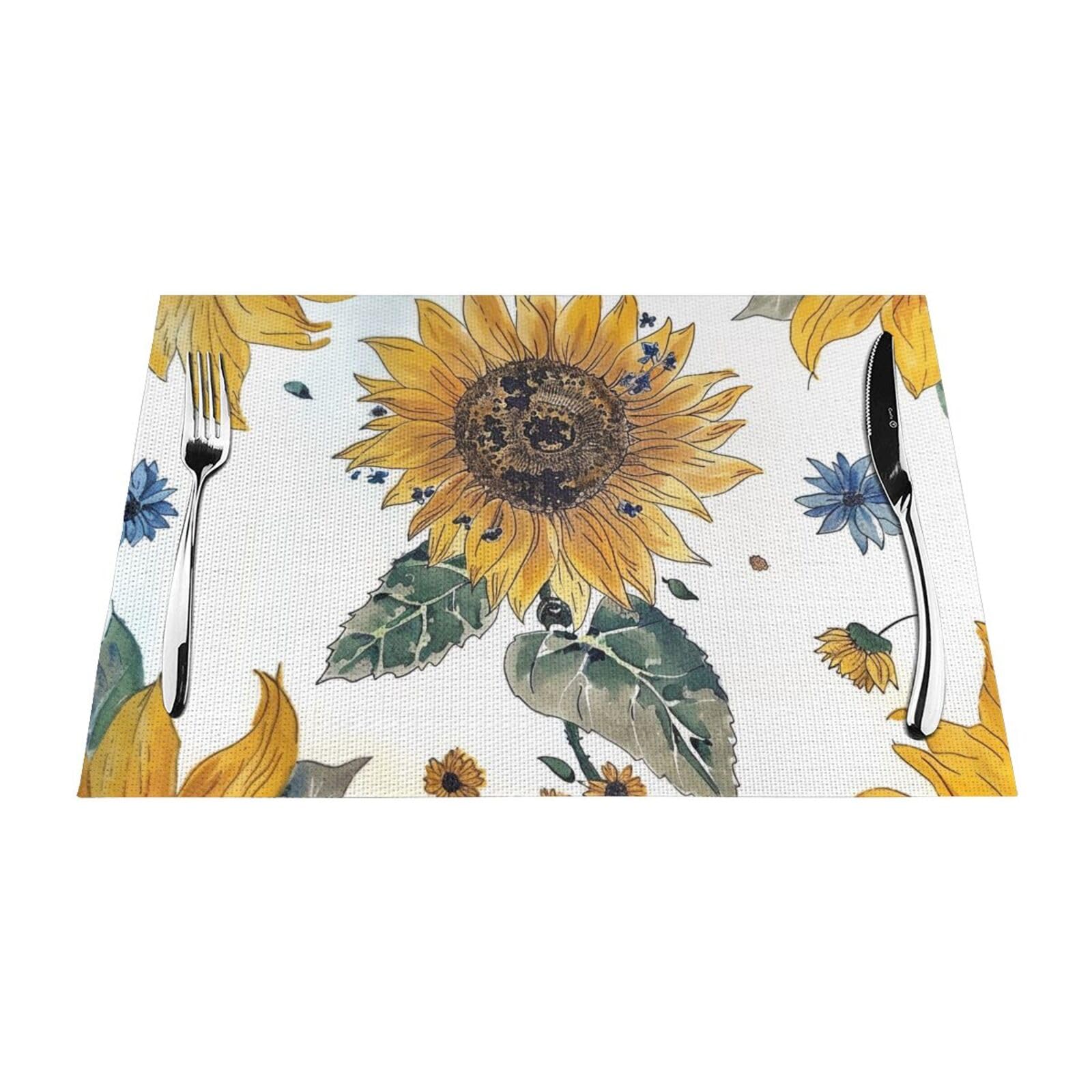 Sunflower Printed PVC Placemat 6 PCS for Kitchen Dining Table Heat-resistand Washable Table Mats 18x12 in