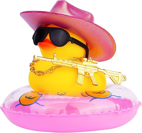 Miniatura 1 de MuMyer Pato vaquero para automóviles, pato de goma para tablero de automóvil, accesorios de adorno de auto con mini sombrero de vaquero holográfico,