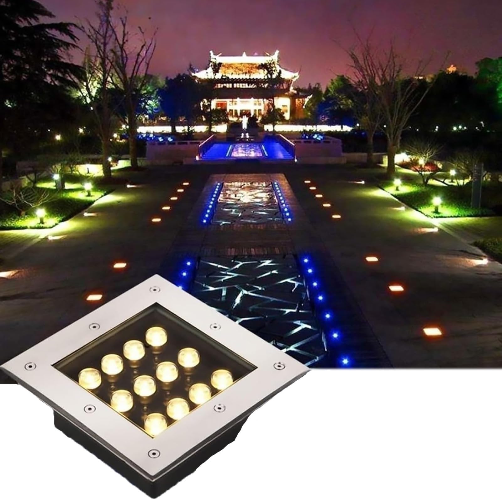 Lampada da Giardino a LED, luci da Esterno interrate RGB 12W - Lampada da Giardino a LED Impermeabile IP68, Mini faretto da Incasso 12V per Illuminazione Subacquea di laghetti e Giardini, an