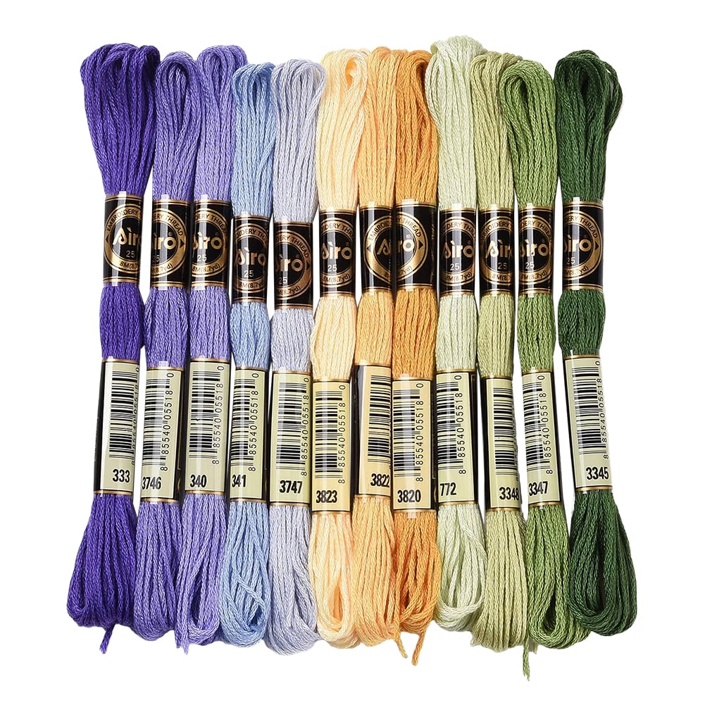 CABODYALS 12 Skeins 105 Yards 6 Strands Variegated Embroidery Floss Cross Stitch Threads Purple Green Friendship Bracelet String Bulk for Jewelry
