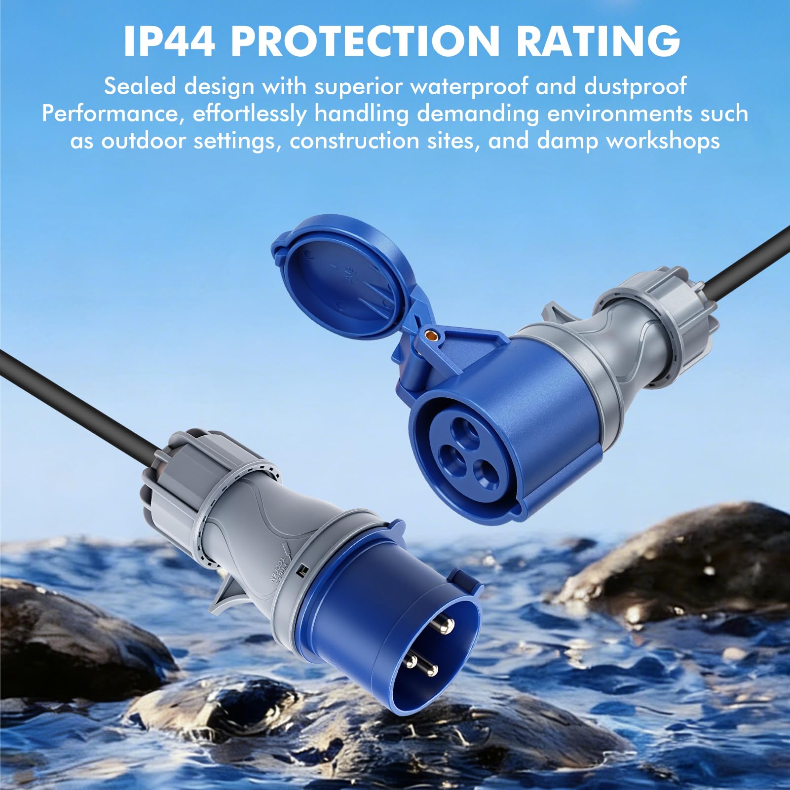Adaptateur CEE 32A à 16 A × 2, 3 broches adaptateur prise industrielle longueur totale 1,1 m protection IP44, adaptateur haute courant pour camping-car, camping, caravane, bateau, chantier, usage