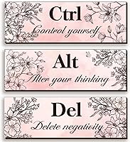 Vista 1 de 3 piezas de decoración de pared rosa para niña, diseño floral de madera, arte de pared, decoración inspiradora de pared de oficina con citas