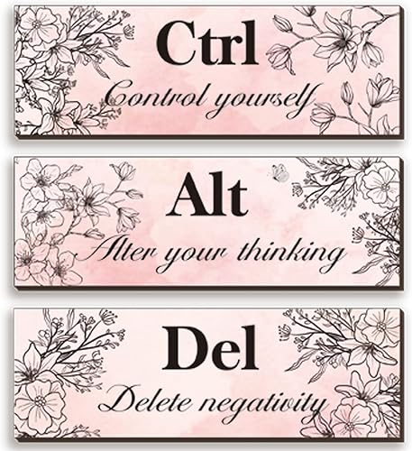 3 piezas de decoración de pared rosa para niña, diseño floral de madera, arte de pared, decoración inspiradora de pared de oficina con citas