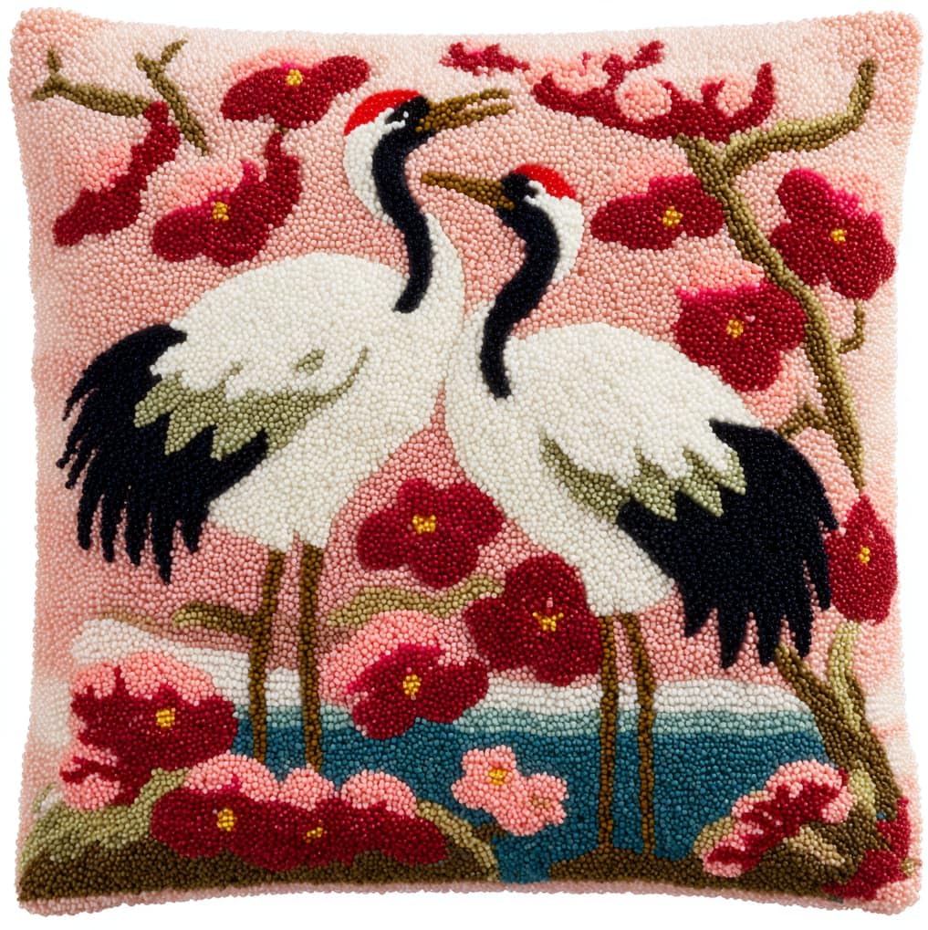 AxiangziK Handmade Latch Hook Cushion Kit 17x17 Inch,Red-Crowned Crane