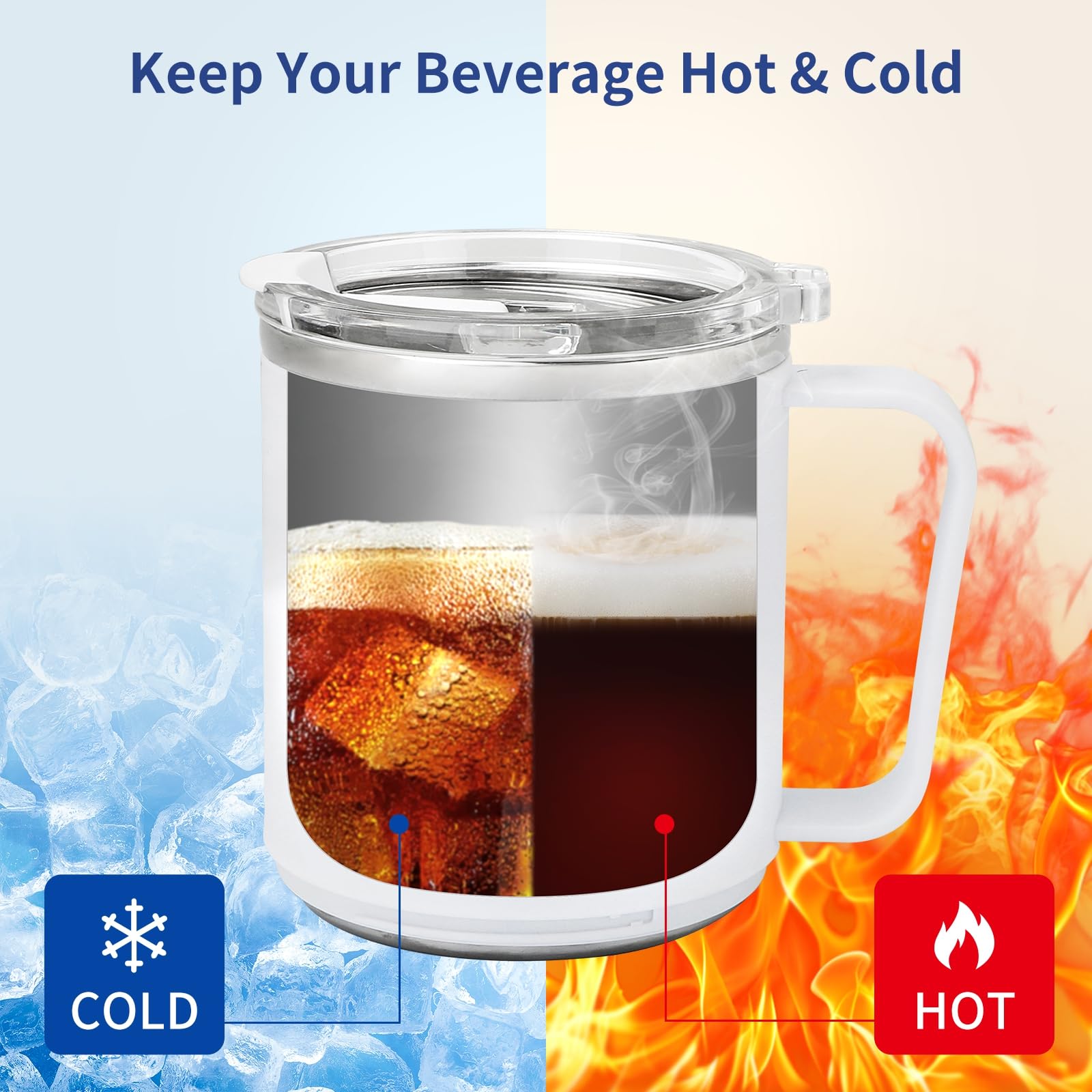 Taza de café de acero inoxidable de 15 onzas con fondo plano y asa, funciona con calentador de café para calentamiento rápido, café, té y leche, accesorios de escritorio de oficina, color 7