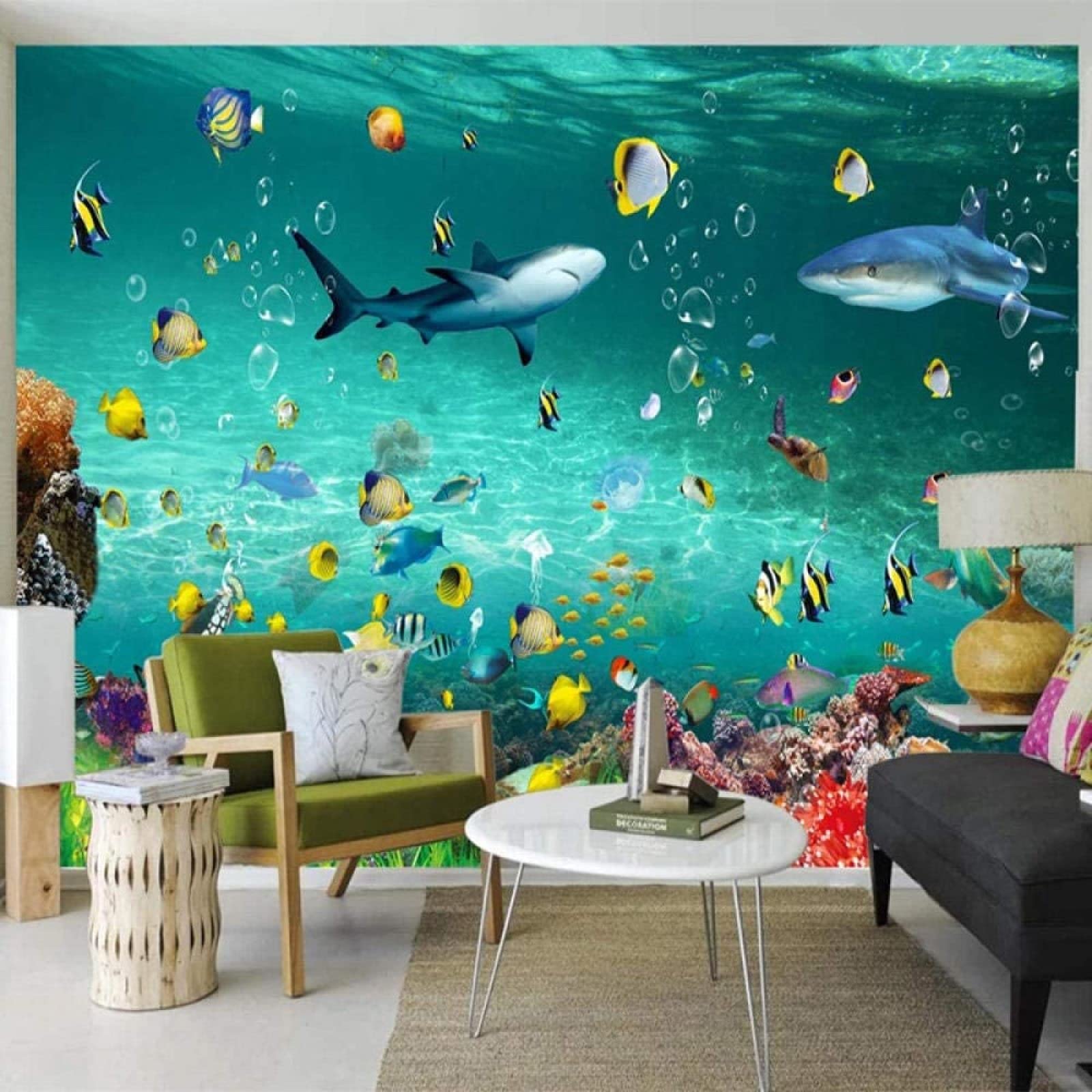 Carta Da Parati 3D Mondo Sommerso Squali Carta Da Parati Camera Letto Moderna Fotomurali 3D Gigante Murale Decorazione