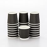 Restaurantware-4 Ounce Disposable Coffee Cups, 25 Ripple Wall Hot Cups For Coffee - Lids Sold Separately, Rolled Rim, Black Paper Insulated Coffee Cups, For Hot Coffee, Tea, And More