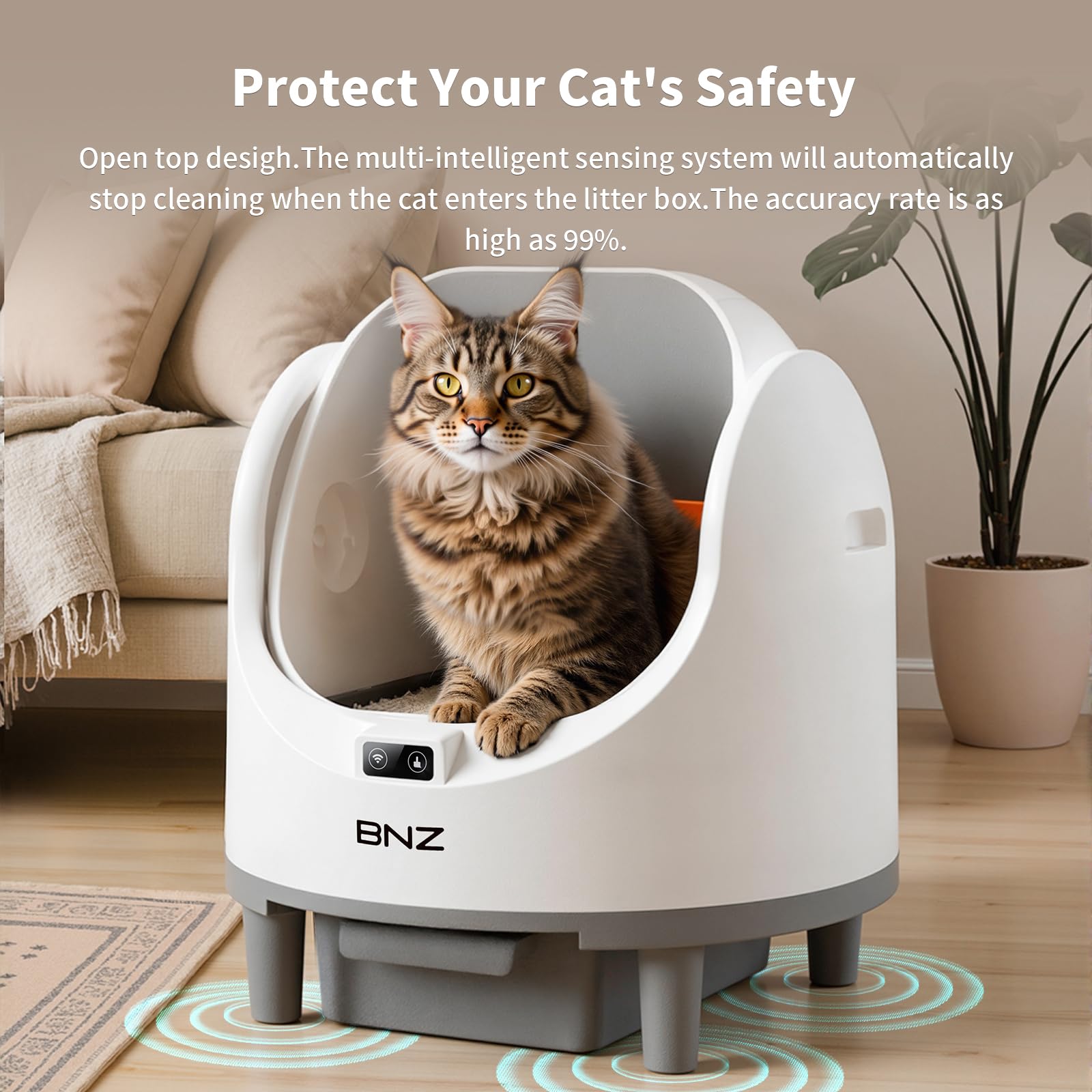 BNZ Self Cleaning Litter Box – Automatic Cat Litter Box for Multiple Cats | App Control, Safety Sensors, Open Top Design | Includes Scent Cartridge & Trash Bags - image 5