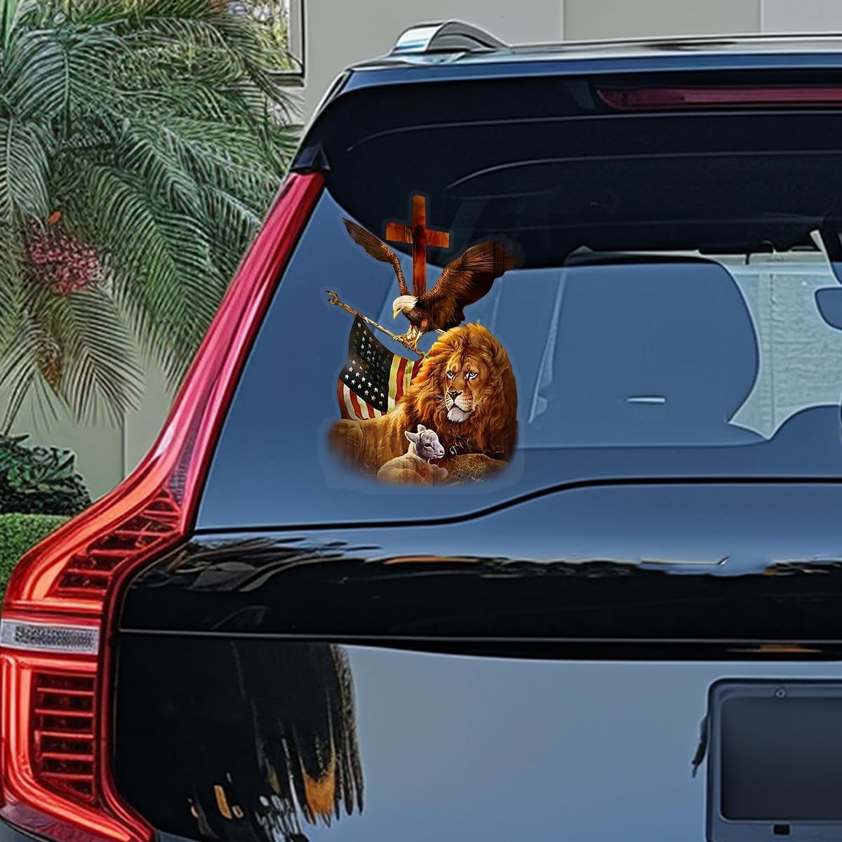 Premium Lion Family Car Sticker with Jesus Cross & Eagle Holding American Flag – Durable & Waterproof Vinyl Decal for Car Window – Christian Gift for Jesus Believers – 9 x 6 Inches - Image 5
