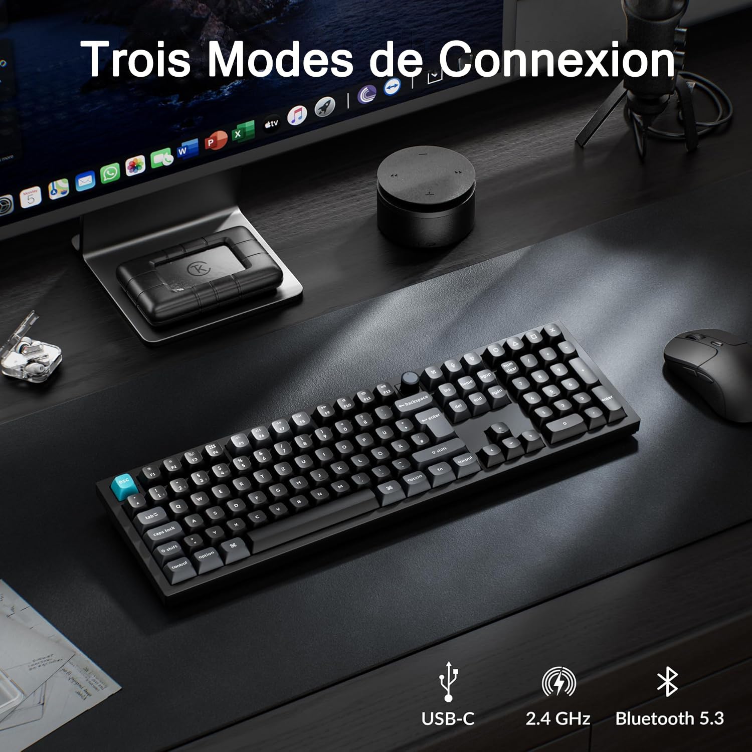 Keychron Q6 Ultra Clavier Mécanique sans Fil Aluminium 8K Polling Rate AZERTY, 2.4 GHz/Bluetooth/Fil Pleine Taille RGB Personnalisable, Hot-Swap Pom Rouge Switch pour Mac Windows Linux - Noir