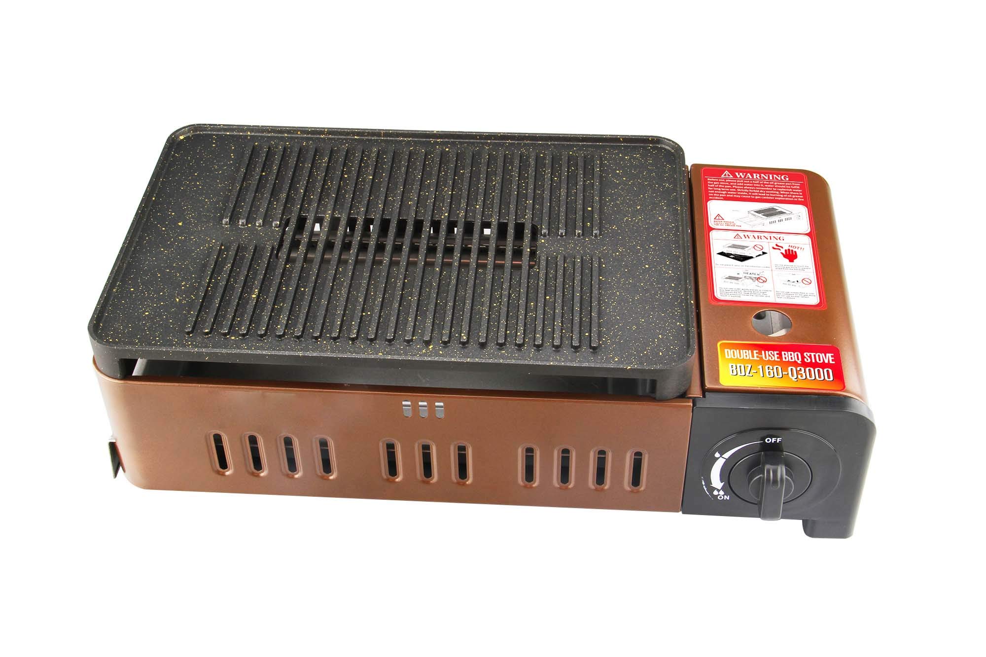 IMEX Camping BBQ grill gazowy, przenośny grill stołowy z nakładkami, kratka grillowa 2200 W