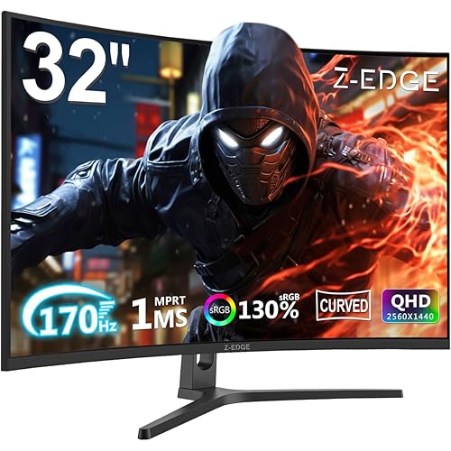 Z-Edge 32 inch Curved Gaming Monitor, QHD 1440P 170Hz 165Hz 144Hz Curved Monitor, 1500R Computer Monitor, MPRT 1ms Monitor, 16.7M Colors, 3000:1 Contrast, UG32 Ultra Slim Bezel, DP x2, HDMI x2