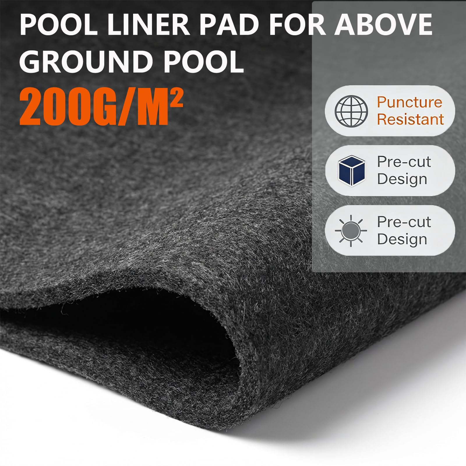 Cubierta de piscina para exterior, tejido de fieltro reforzado 200g/m², diseño sin costuras, protección contra pinchazos, recortable para piscinas hinchables, alfombrillas de piscina, protección para