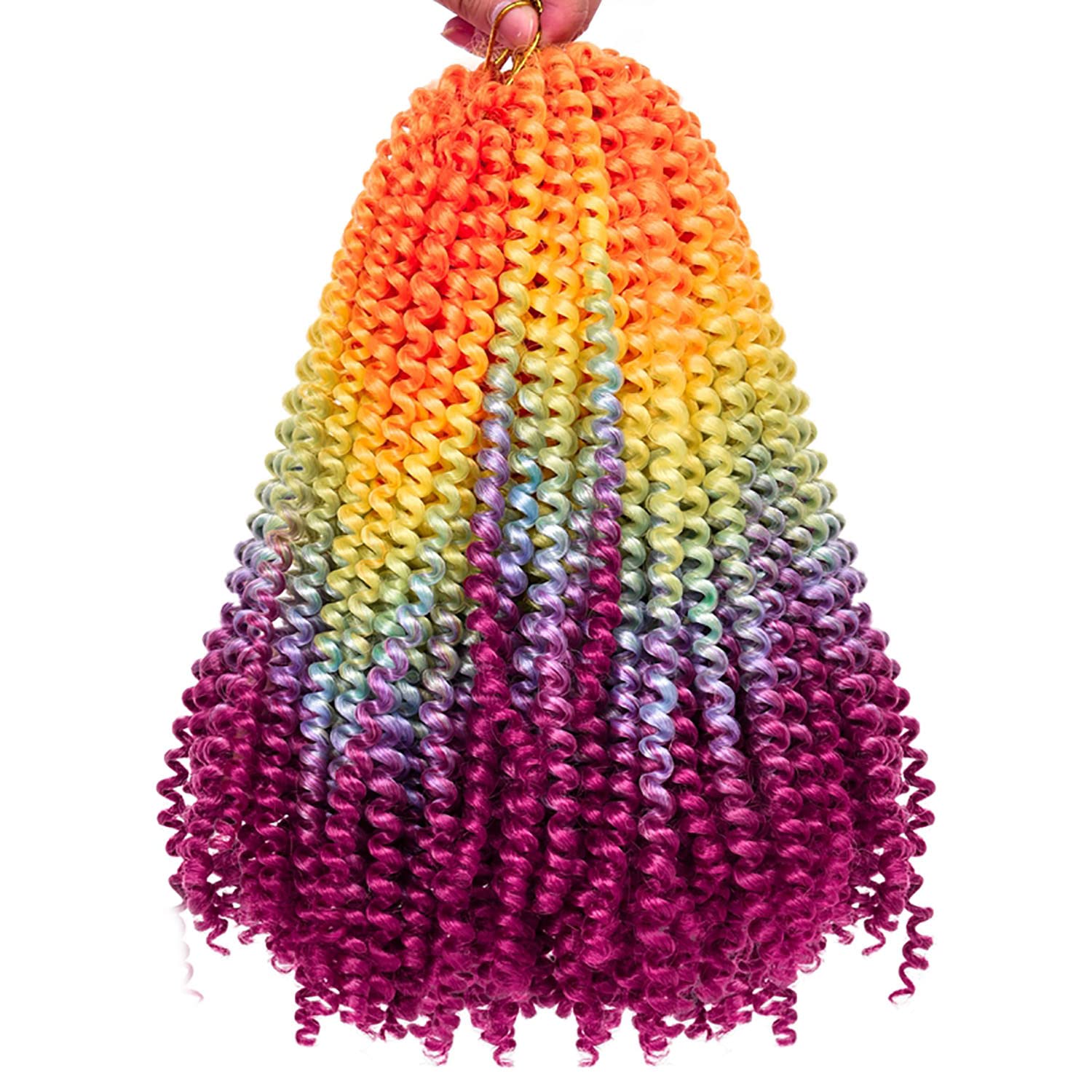 2 Pack Spring Twist Ombre Colors Bomb Twist Crochet Braids 8 inch Fluffy Soft Jamaican Bounce Synthetic Braiding Hair Extensions 30Strands/pack (8", Rainbow)