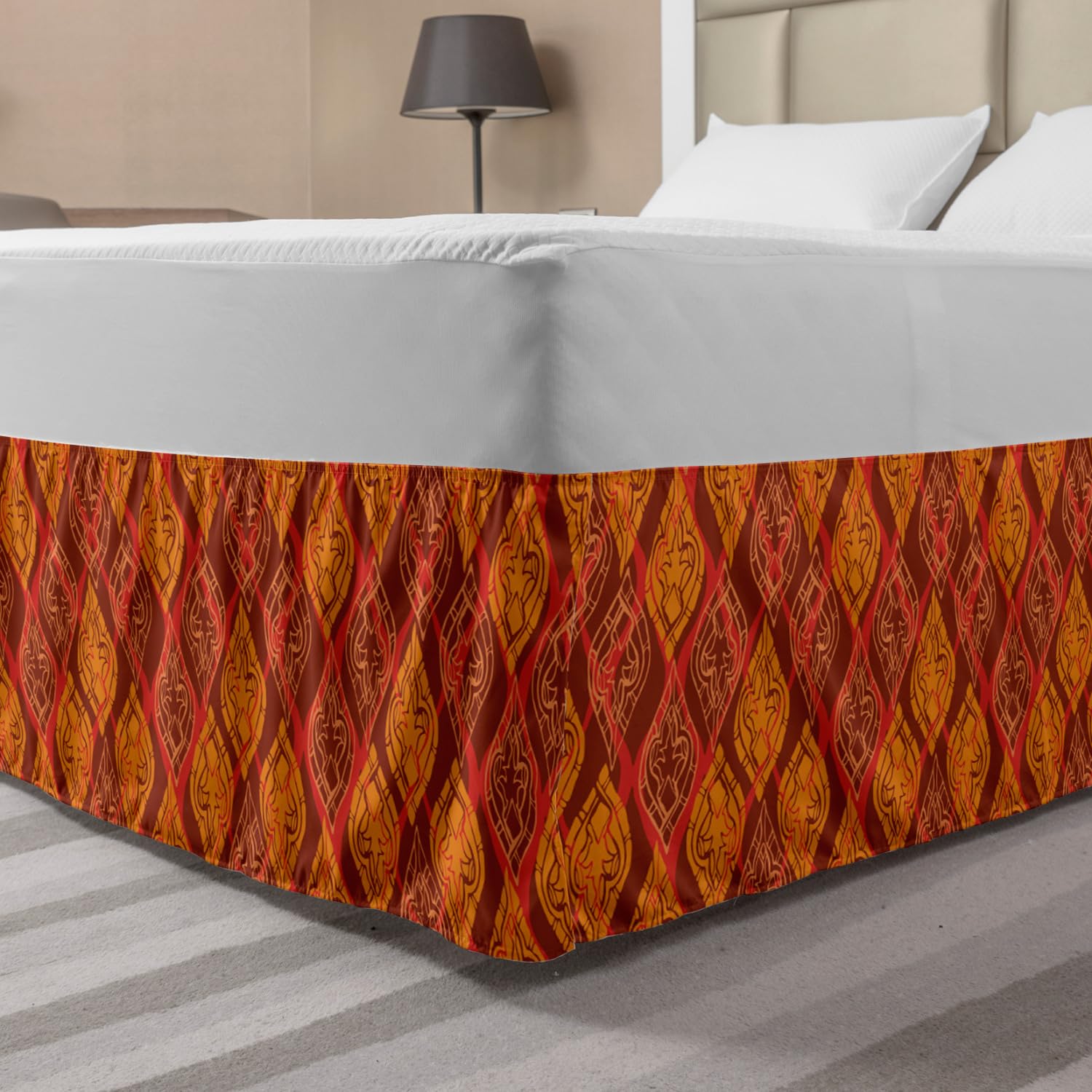 Amazon.com: Lunarable Boho Art Bedskirt, Pastel Oriental Leafage Motifs ...