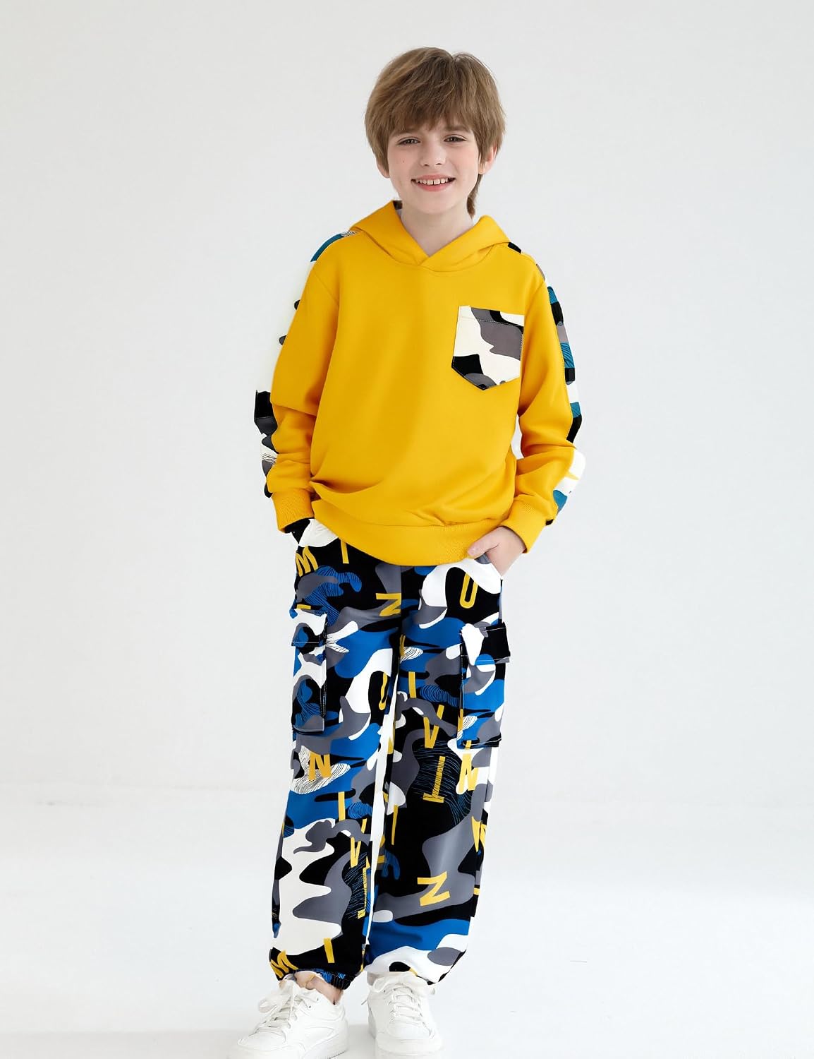 mksodopy Boys Clothes Long Sleeve Hoodie and camouflage cargo pants Boy Outfits for 6-16 Years image 5