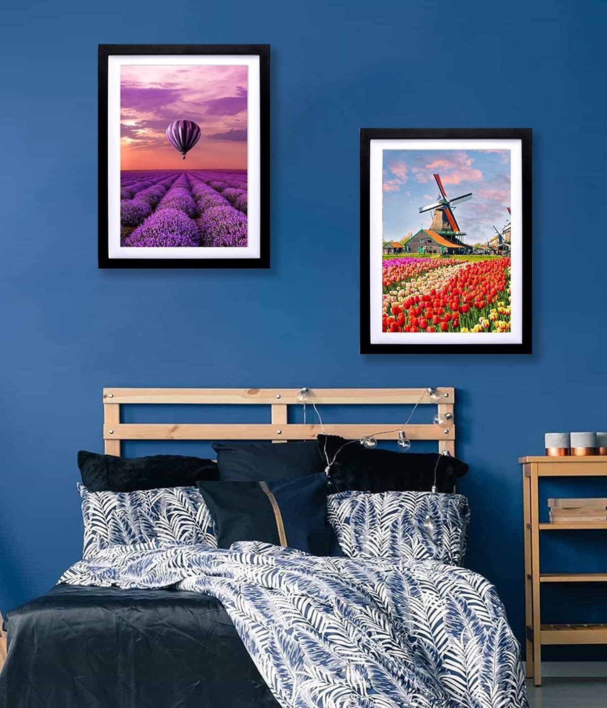 Mxtallup 2 Pack 16 x 20 Diamond Painting Picture Frames Solid Wood Black 40x50cm Diamond Art Frame with white mat, Display Pictures14x18 or 16x20 Inch, Wall Diamond Embroidery Photo Frame (TK005s)