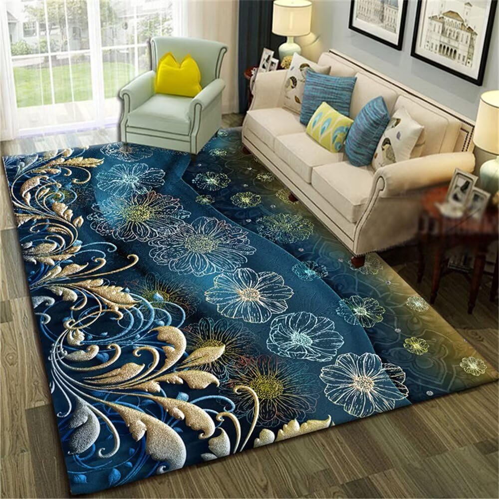 Tapis bleu grand format 200x280 cm pour sublimer une chambre ado