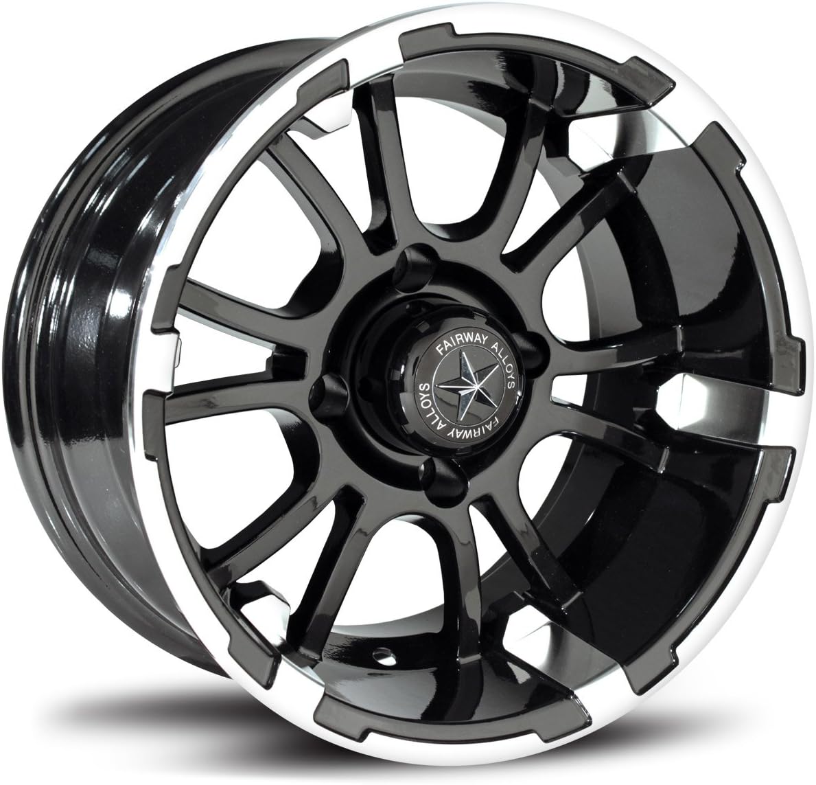 Fairway Alloys FA132 Sixer Machined Black Golf Cart Wheel - 12x7
